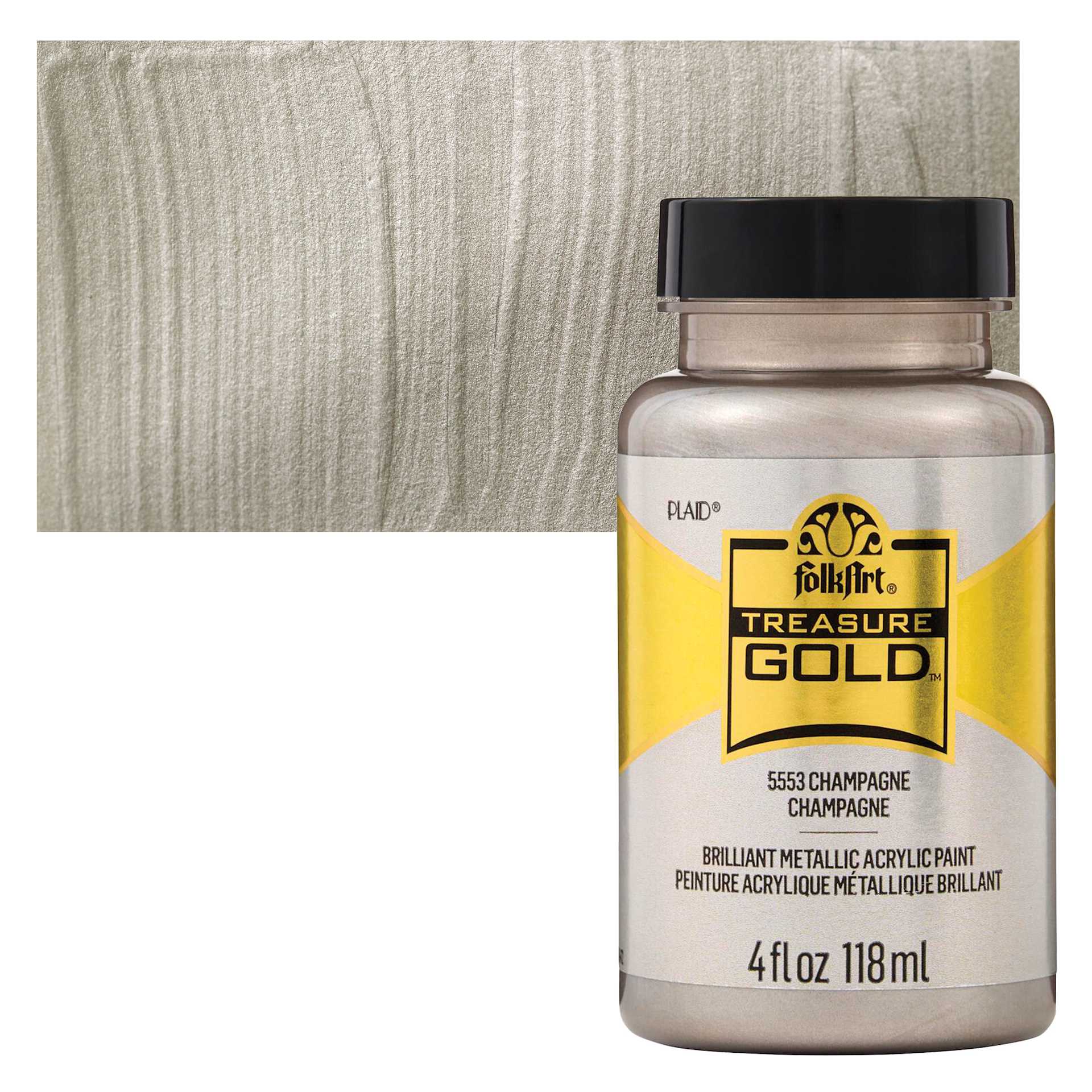 FolkArt Treasure Gold Acrylic Paint - Champagne, 4 oz Jar and swatch