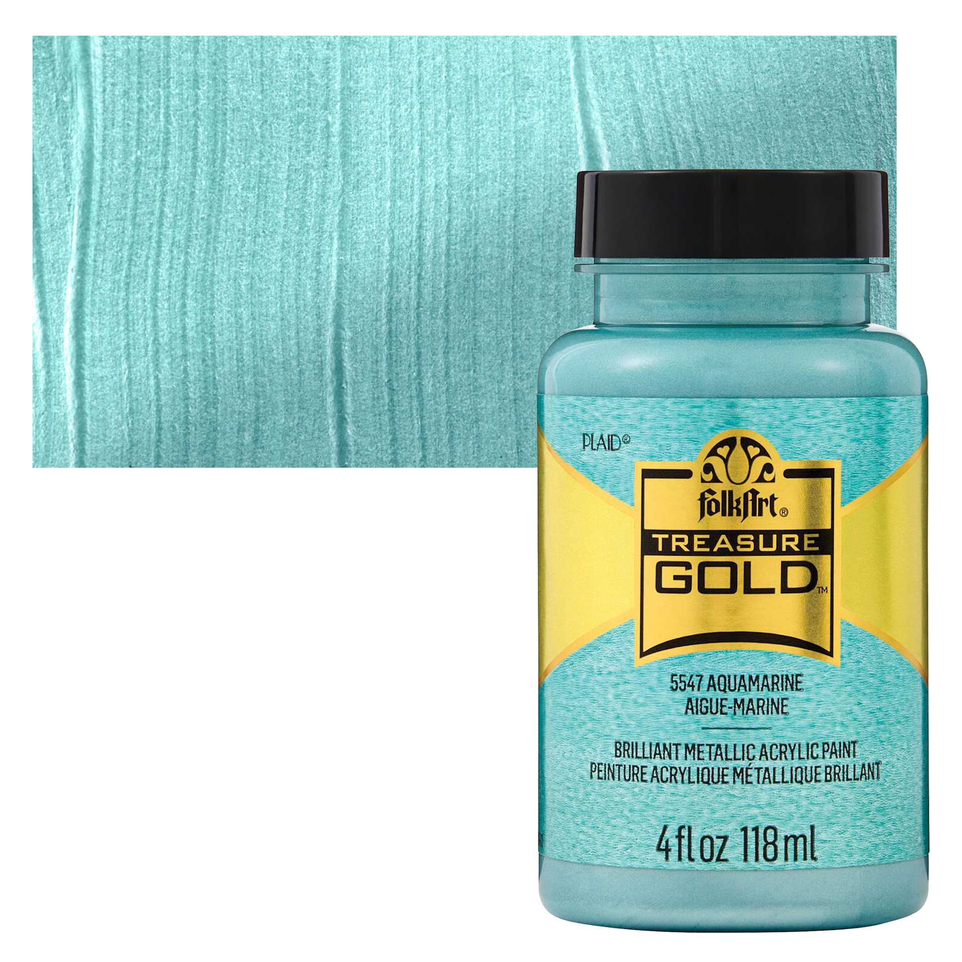 FolkArt Treasure Gold Acrylic Paint - Aquamarine, 4 oz Jar and swatch