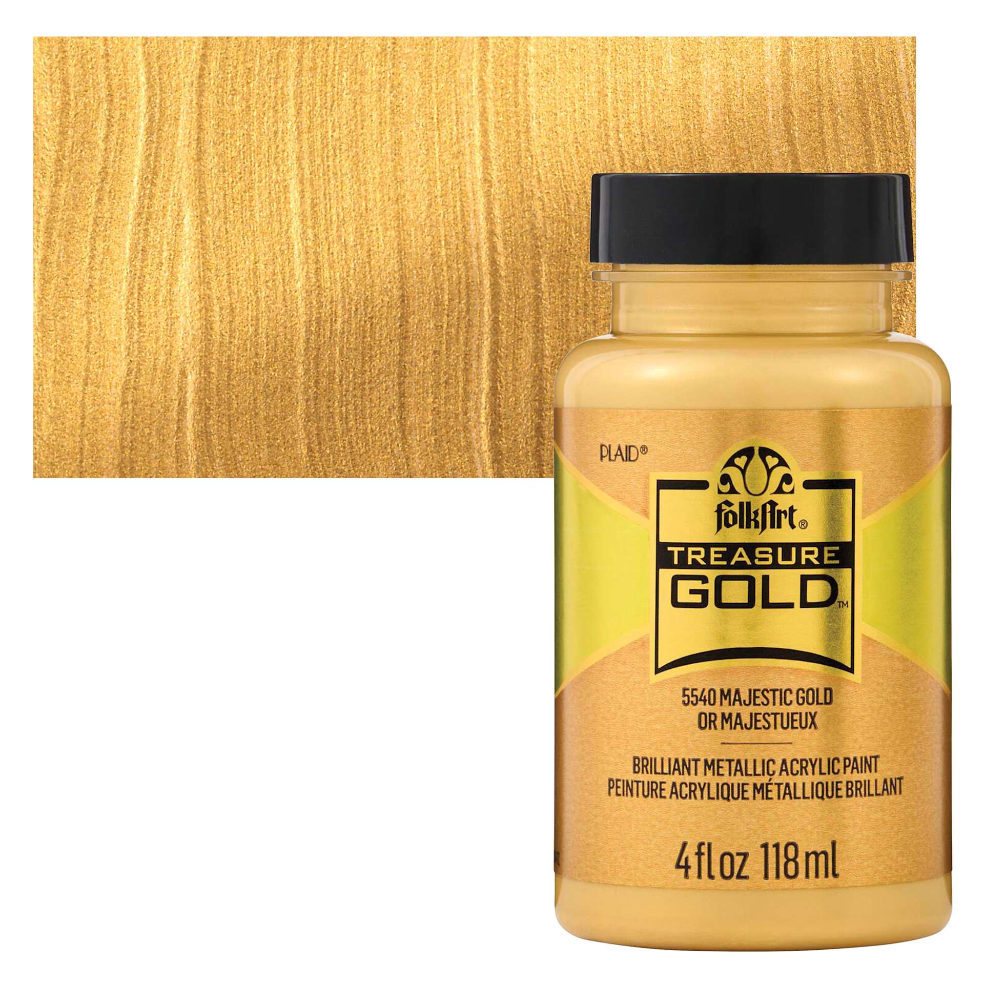 FolkArt Treasure Gold Acrylic Paint - Majestic Gold, 4 oz Jar and swatch