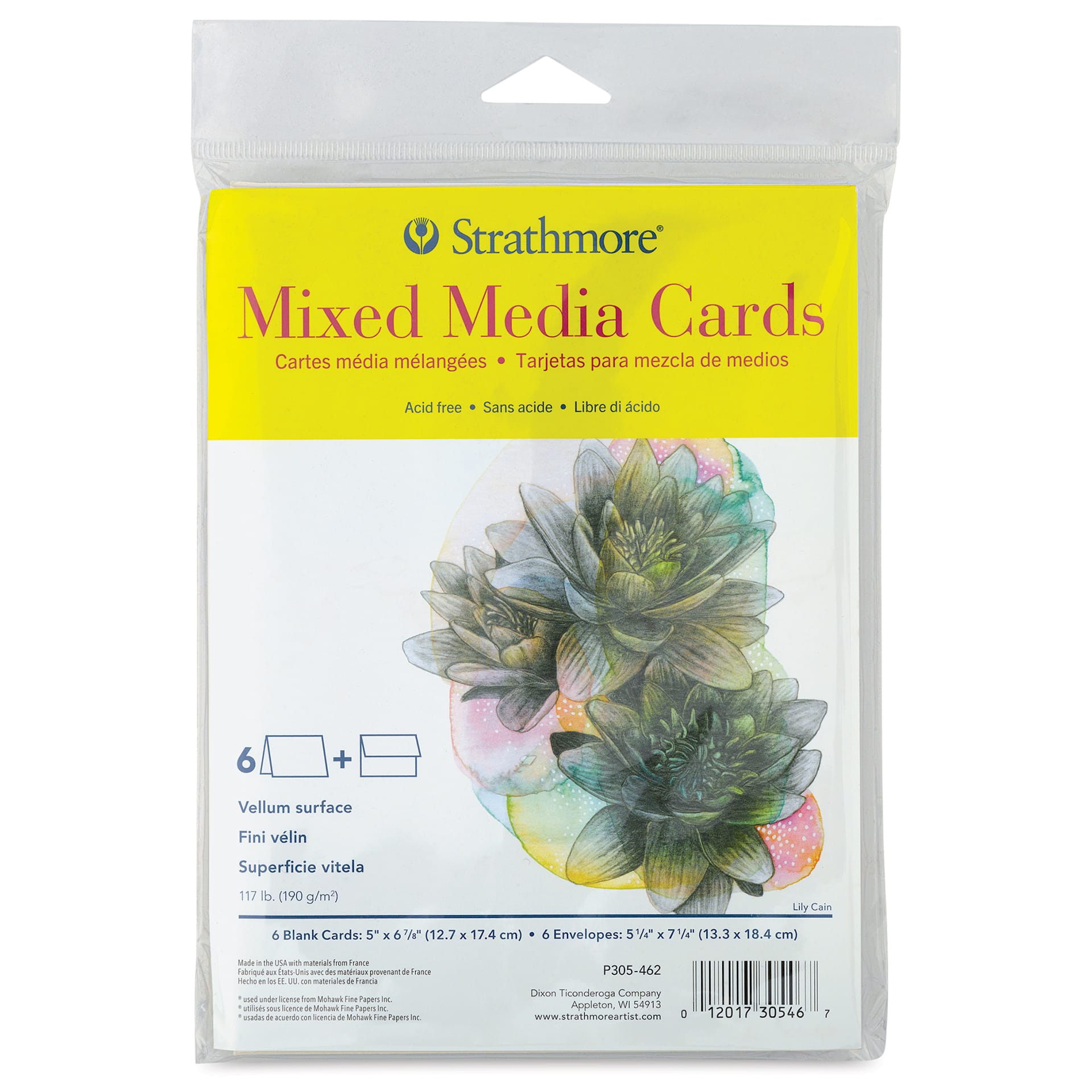 Strathmore 300 Series Mixed Media Cards and Envelopes - Full Size, front of the packaging of 6 Strathmore 300 Series Mixed Media Cards and Envelopes - Full Size, front of the packaging of 6