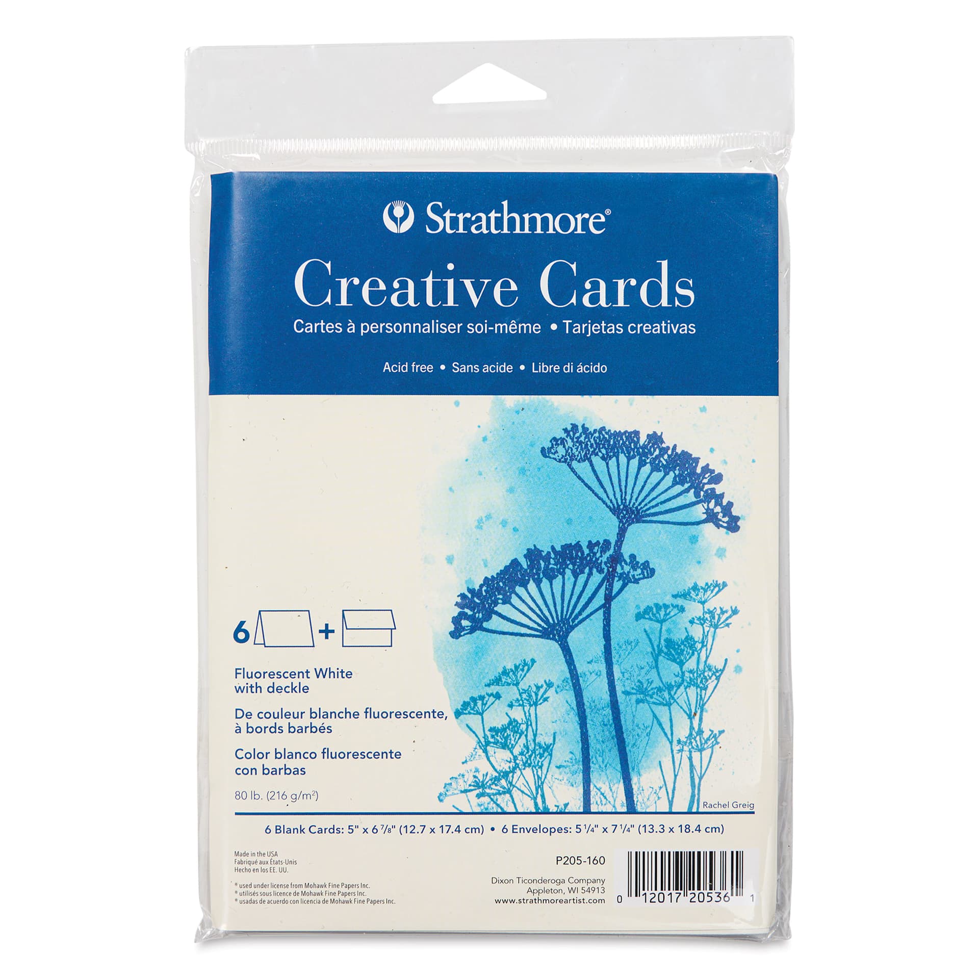 Full Size, Fluorescent White with Deckle, front of the package of 6 Full Size, Fluorescent White with Deckle, front of the package of 6