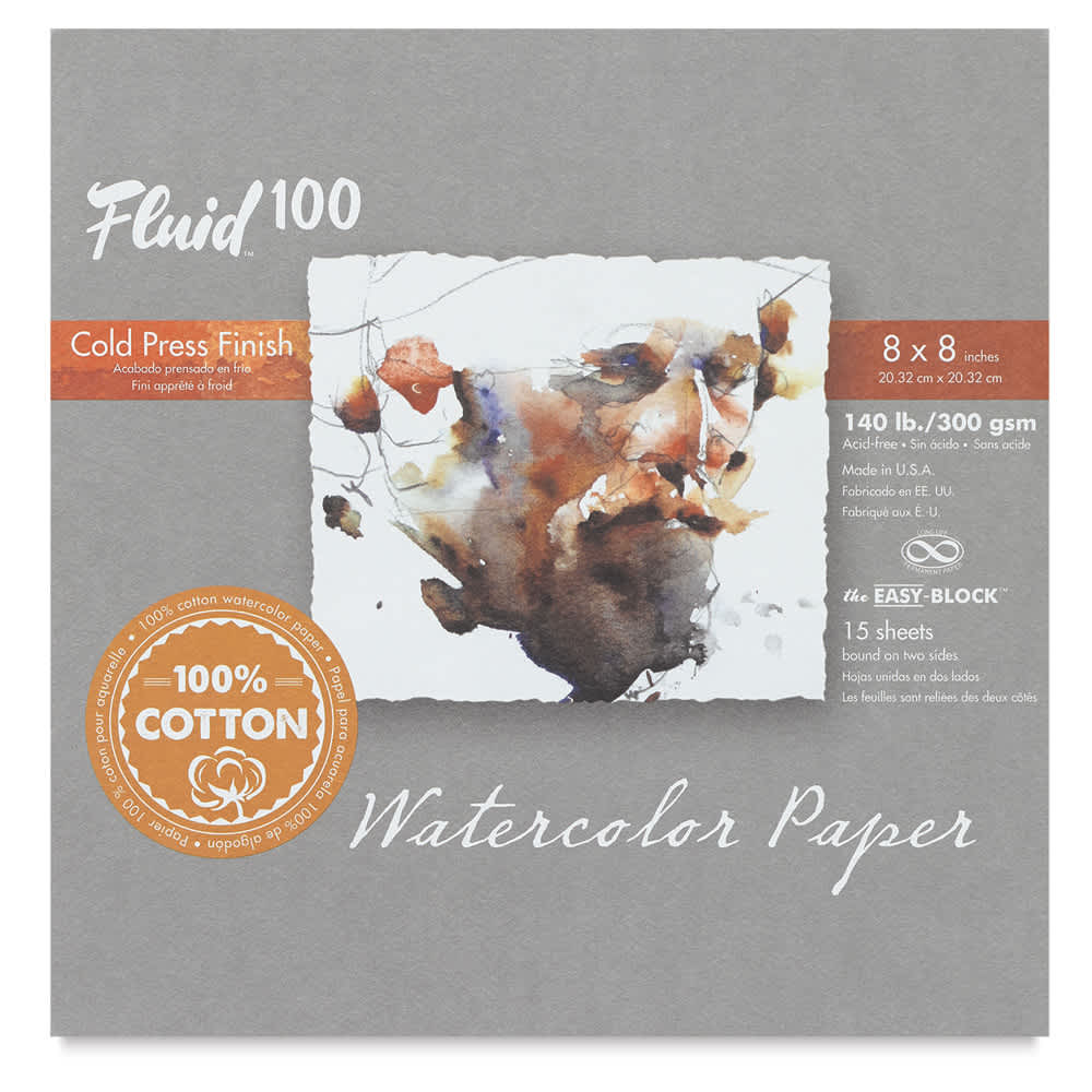 Fluid 100 Watercolor Paper Blocks - Front cover of 140 lb Cold Press Watercolor Block Fluid 100 Watercolor Paper Blocks - Front cover of 140 lb Cold Press Watercolor Block