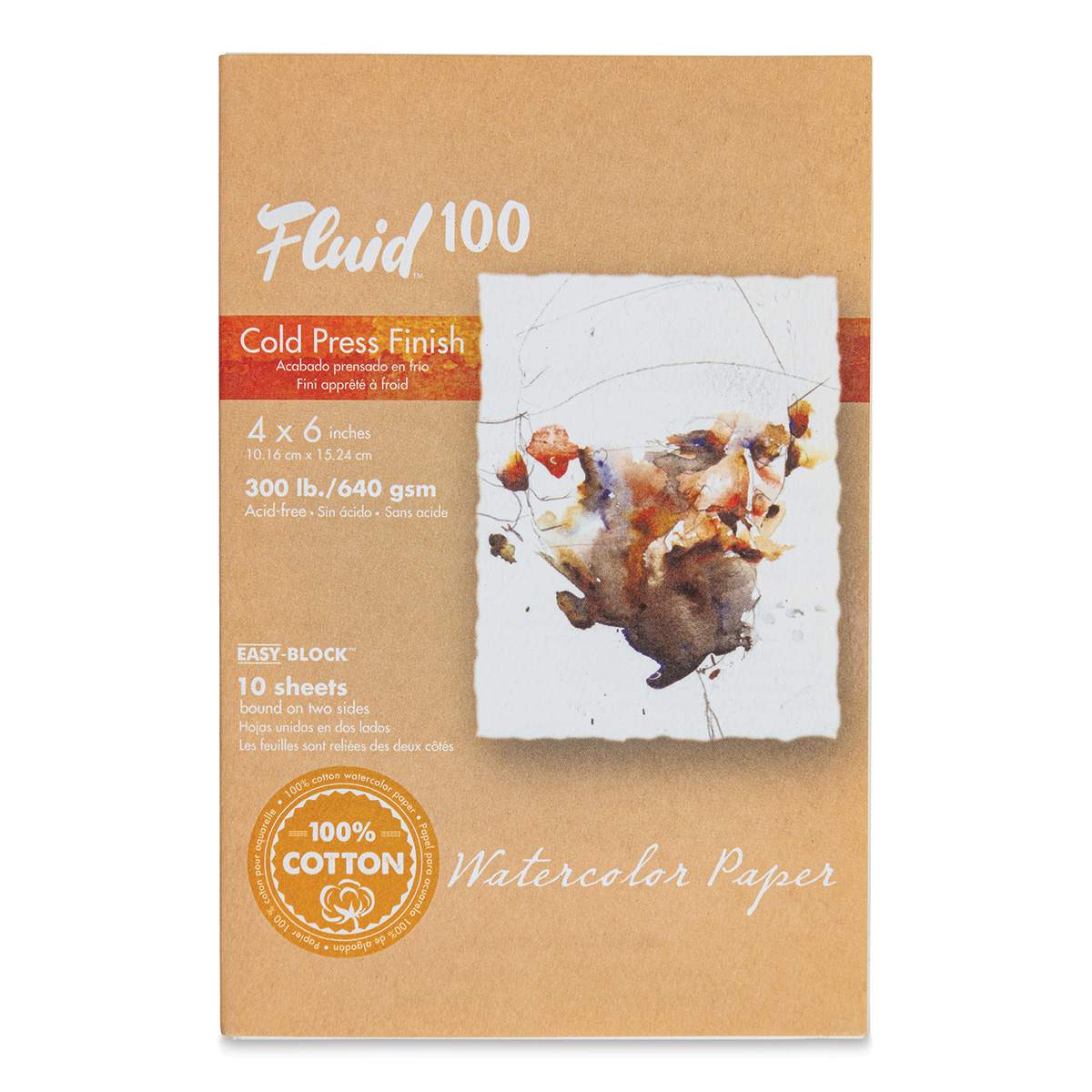 Fluid 100 Watercolor Paper Block - 4" x 6", Pkg of 10, 300 lb, Cold Press