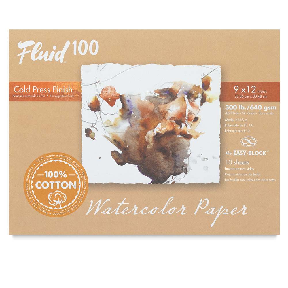 Fluid 100 Watercolor Paper Blocks - Front cover of 300 lb Cold Press Watercolor Block Fluid 100 Watercolor Paper Blocks - Front cover of 300 lb Cold Press Watercolor Block