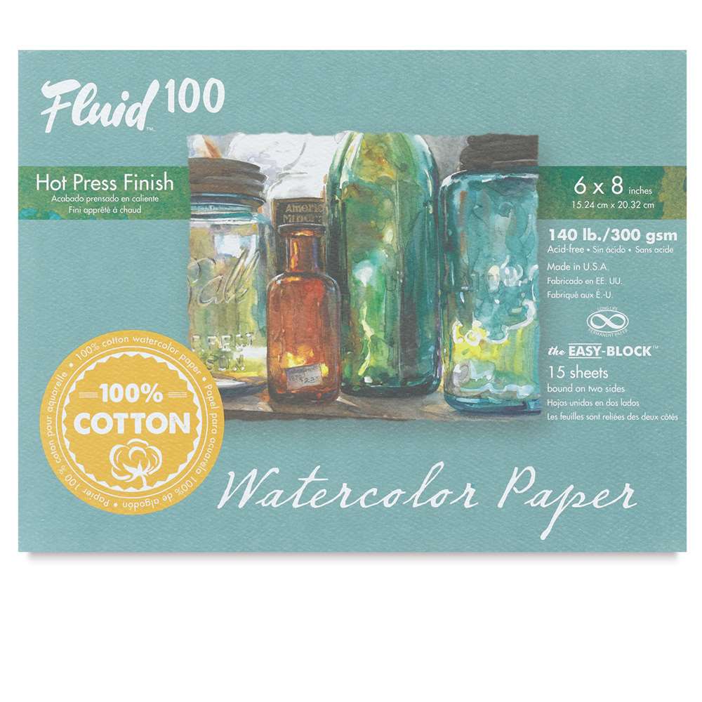 Fluid 100 Watercolor Paper Blocks - Front cover of 140 lb Hot Press Watercolor Block Fluid 100 Watercolor Paper Blocks - Front cover of 140 lb Hot Press Watercolor Block