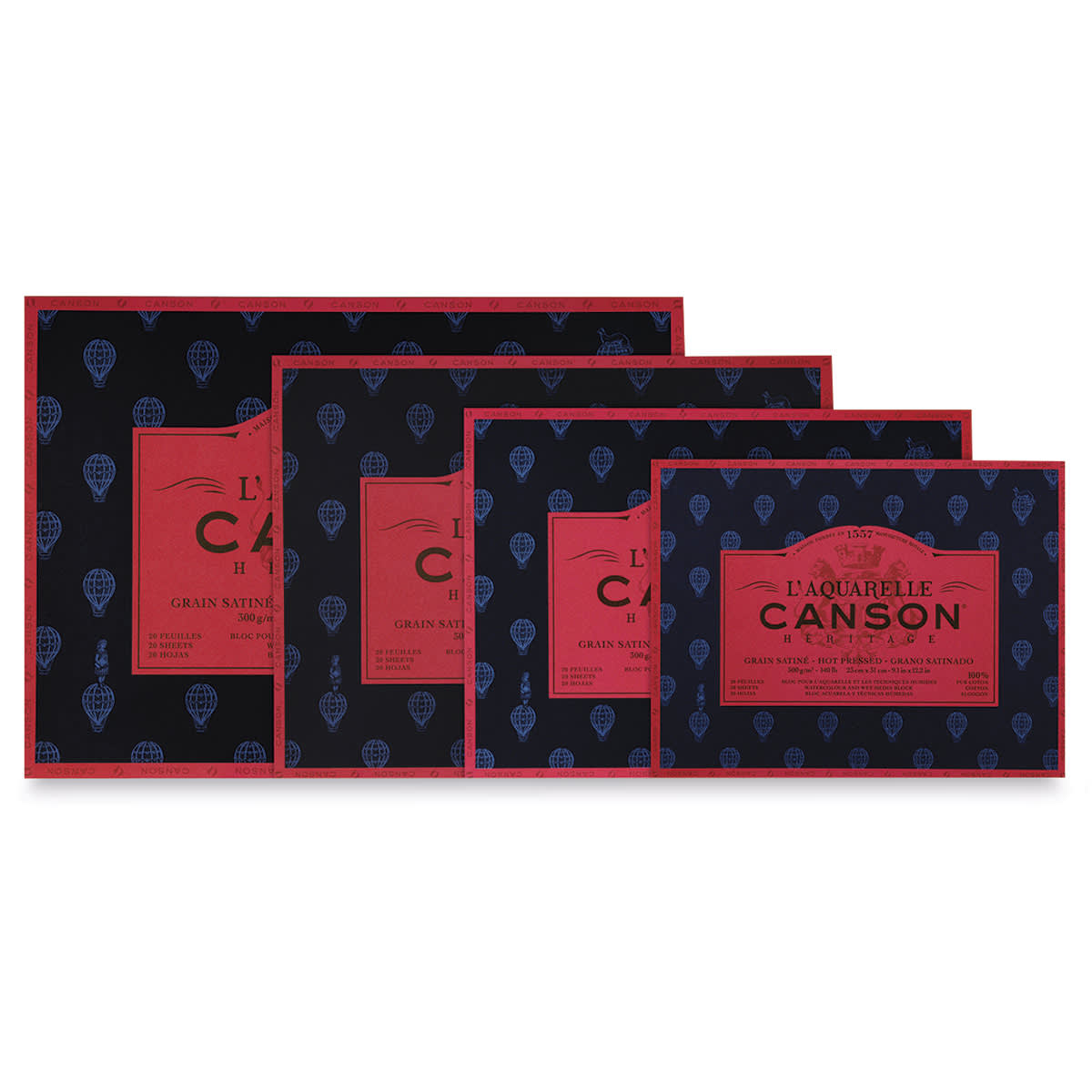 L’Aquarelle Canson Héritage Watercolor Paper - Several sizes of Hot press Blocks shown