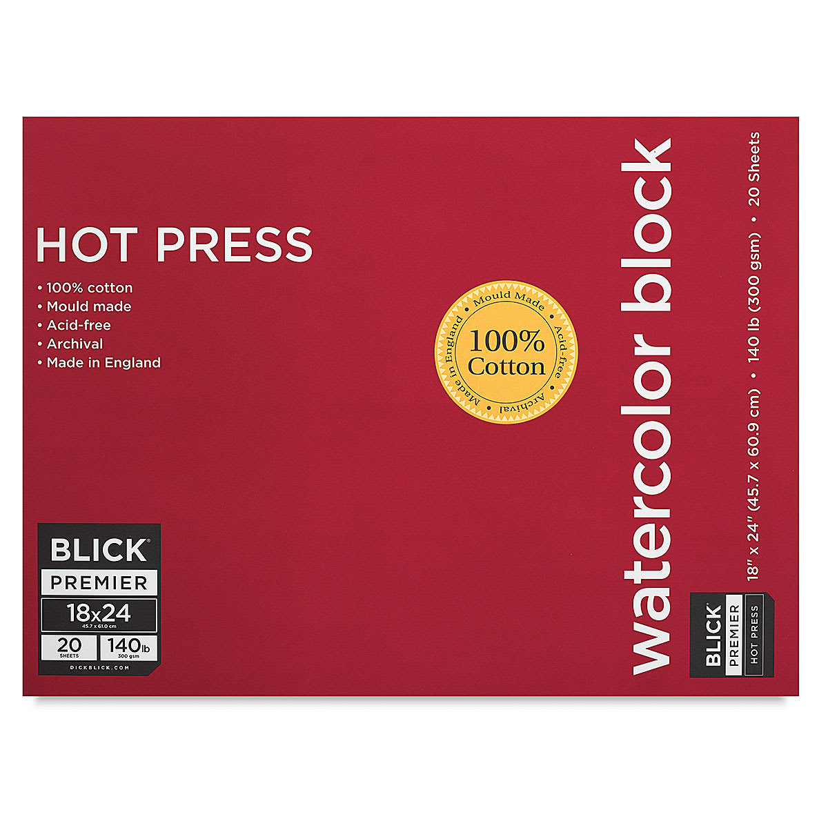 Blick Premier Watercolor Block - 18" x 24", Hot Press, 140 lb, 20 Sheets