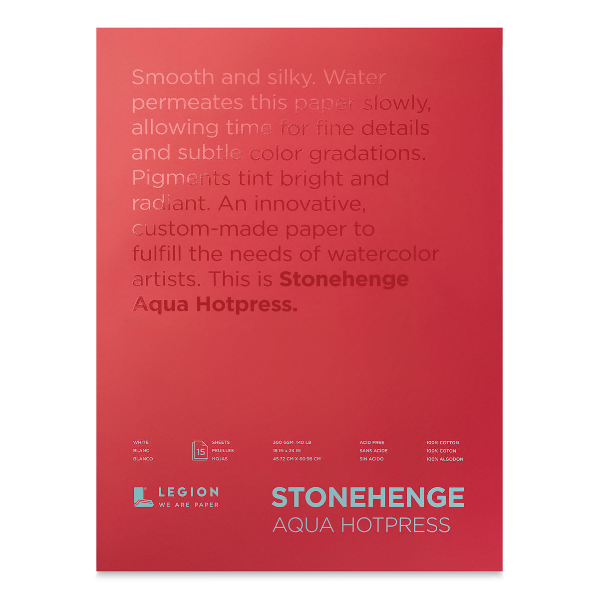Legion Stonehenge Aqua Watercolor Block - Hot Press, 18" x 24", 15 Sheets