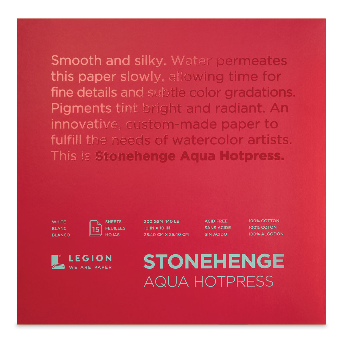 Legion Stonehenge Aqua Watercolor Blocks - Front Cover of 10" x 10" Hotpress Pad