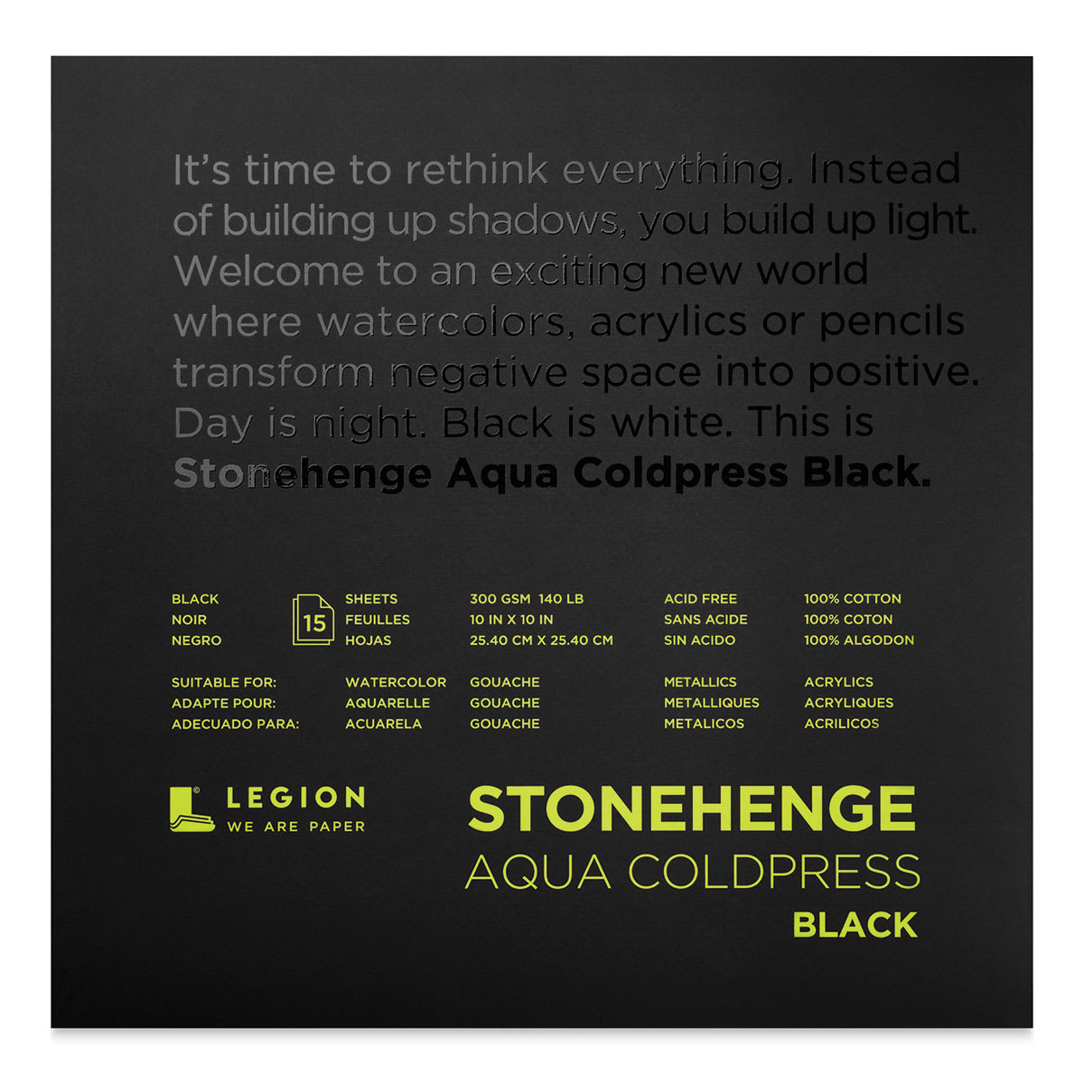 Legion Stonehenge Aqua Black Watercolor Paper Pad - 10'' x 10'', Cold Press, 15 Sheets