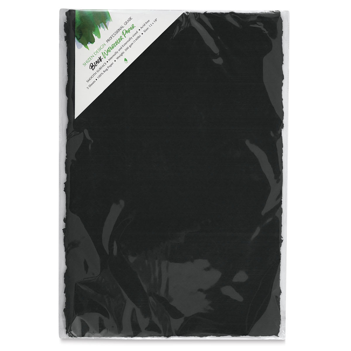 Shizen Black Watercolor Paper - 12" x 18", Hot Press/Smooth, 5 Sheets in package