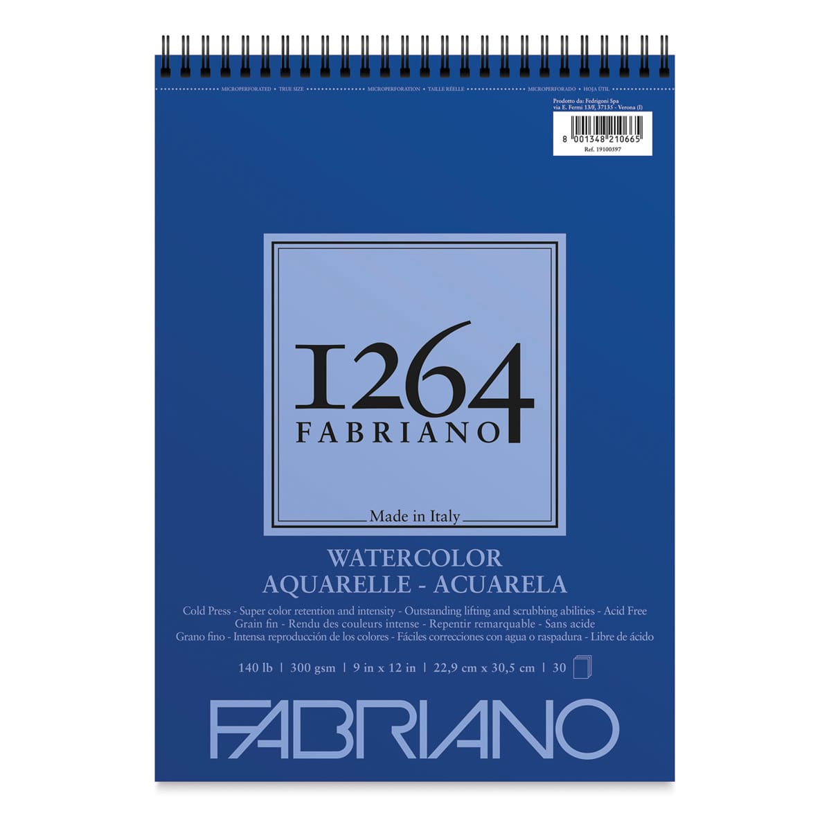 Fabriano 1264 Watercolor Pad, 9" x 12", Spiral, 30 Sheets, Portrait Fabriano 1264 Watercolor Pad, 9" x 12", Spiral, 30 Sheets, Portrait