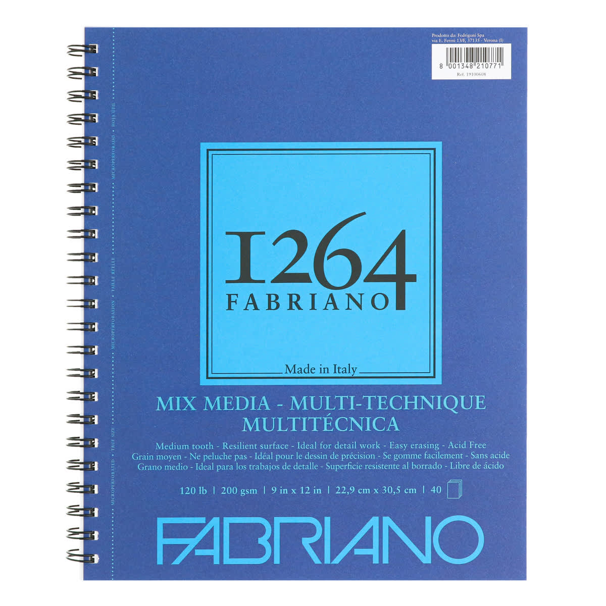 Fabriano 1264 Mixed Media Pad, 9”x12”, 120 lb, 40 Sheets