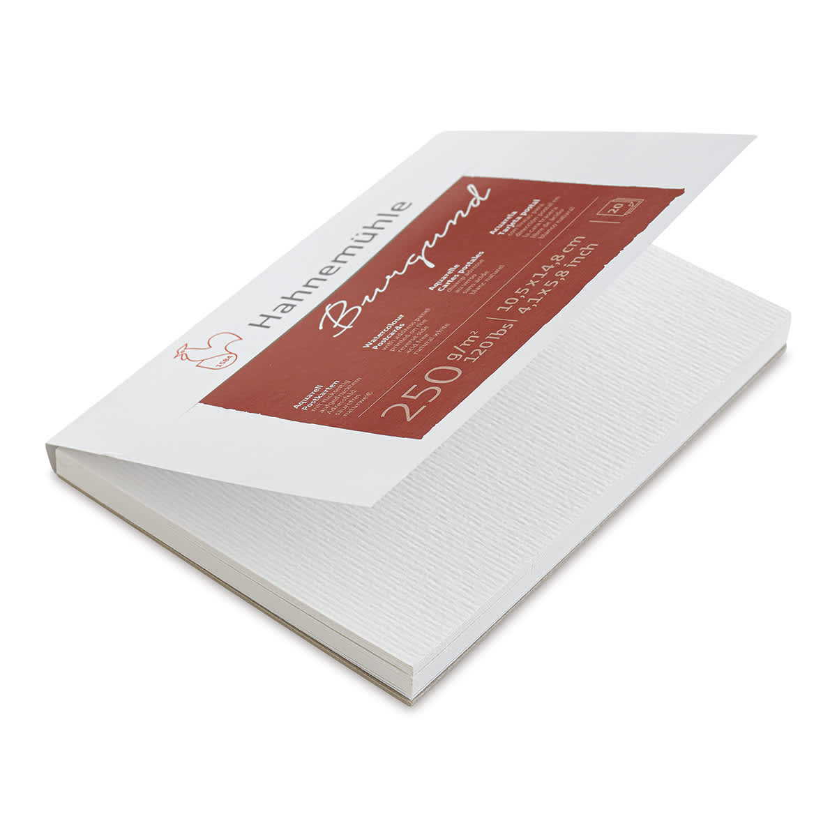 Hahnemühle Burgund Watercolor Postcard Pad - 4.1" x 5.8", 20 Cards (pad with cover lifted) Hahnemühle Burgund Watercolor Postcard Pad - 4.1" x 5.8", 20 Cards (pad with cover lifted)