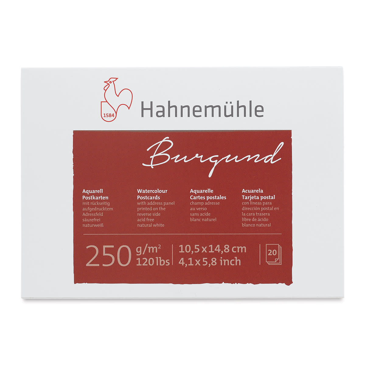 Hahnemühle Burgund Watercolor Postcard Pad - 4.1" x 5.8", 20 Cards (front cover) Hahnemühle Burgund Watercolor Postcard Pad - 4.1" x 5.8", 20 Cards (front cover)