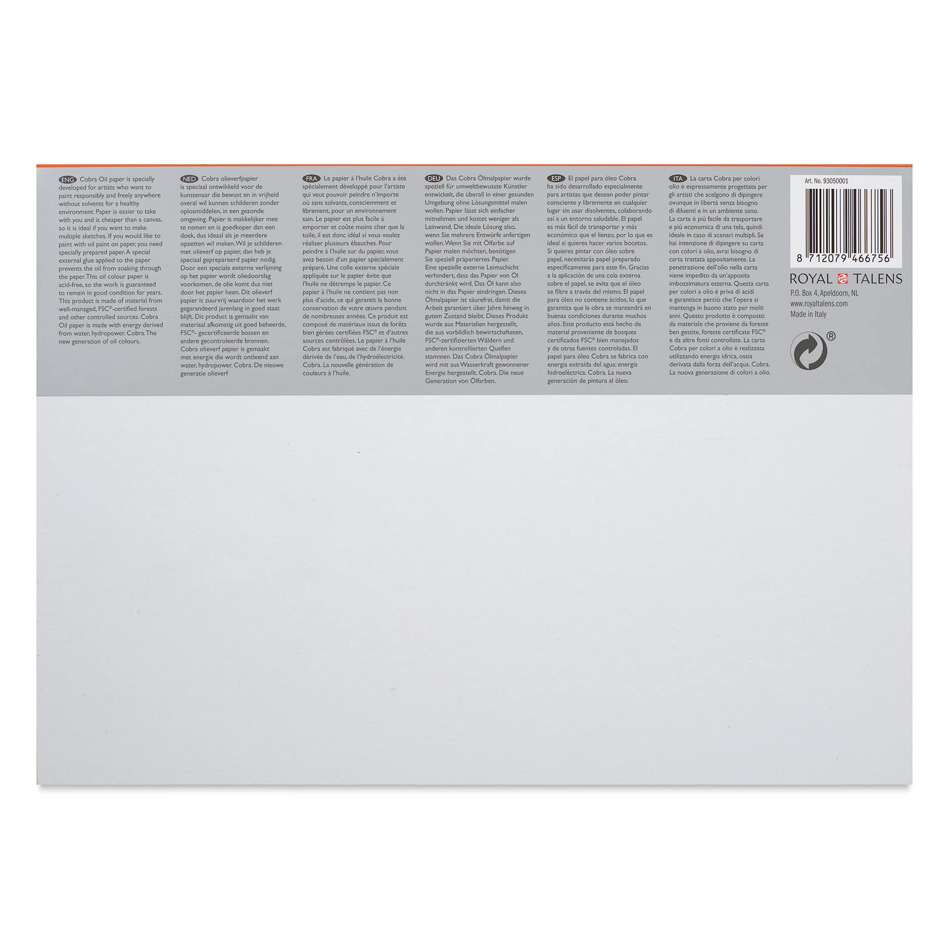 Cobra Oil Paint Paper Pad - 11-3/4" x 16-1/2", back cover