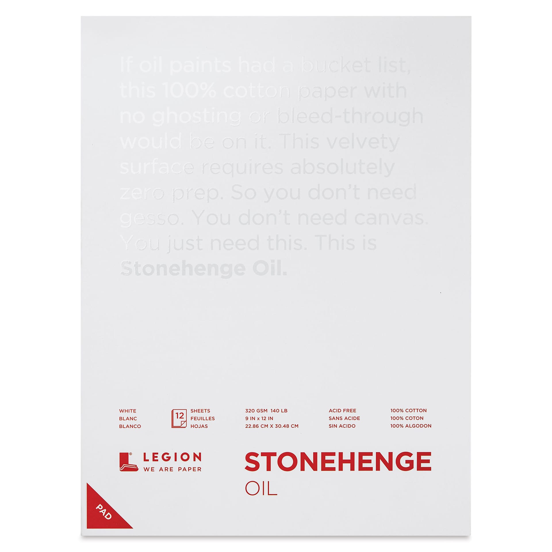 Legion Stonehenge Oil Paper Pad - 9" x 12", 12 Sheets Legion Stonehenge Oil Paper Pad - 9" x 12", 12 Sheets