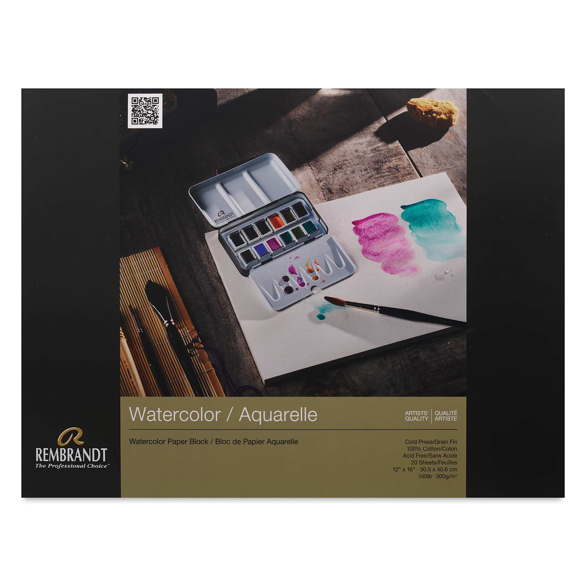 Rembrandt 100% Cotton Watercolor Paper Block - 12" x 16", front cover
