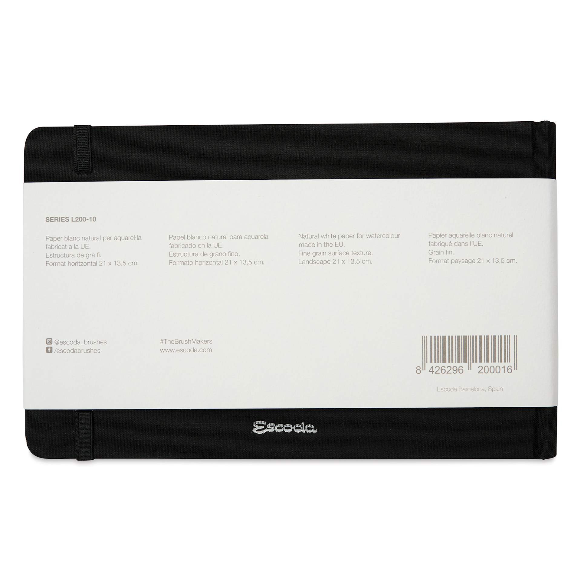 Escoda Watercolor Travel Journal - 8.26" x 5.31", back cover with packaging label