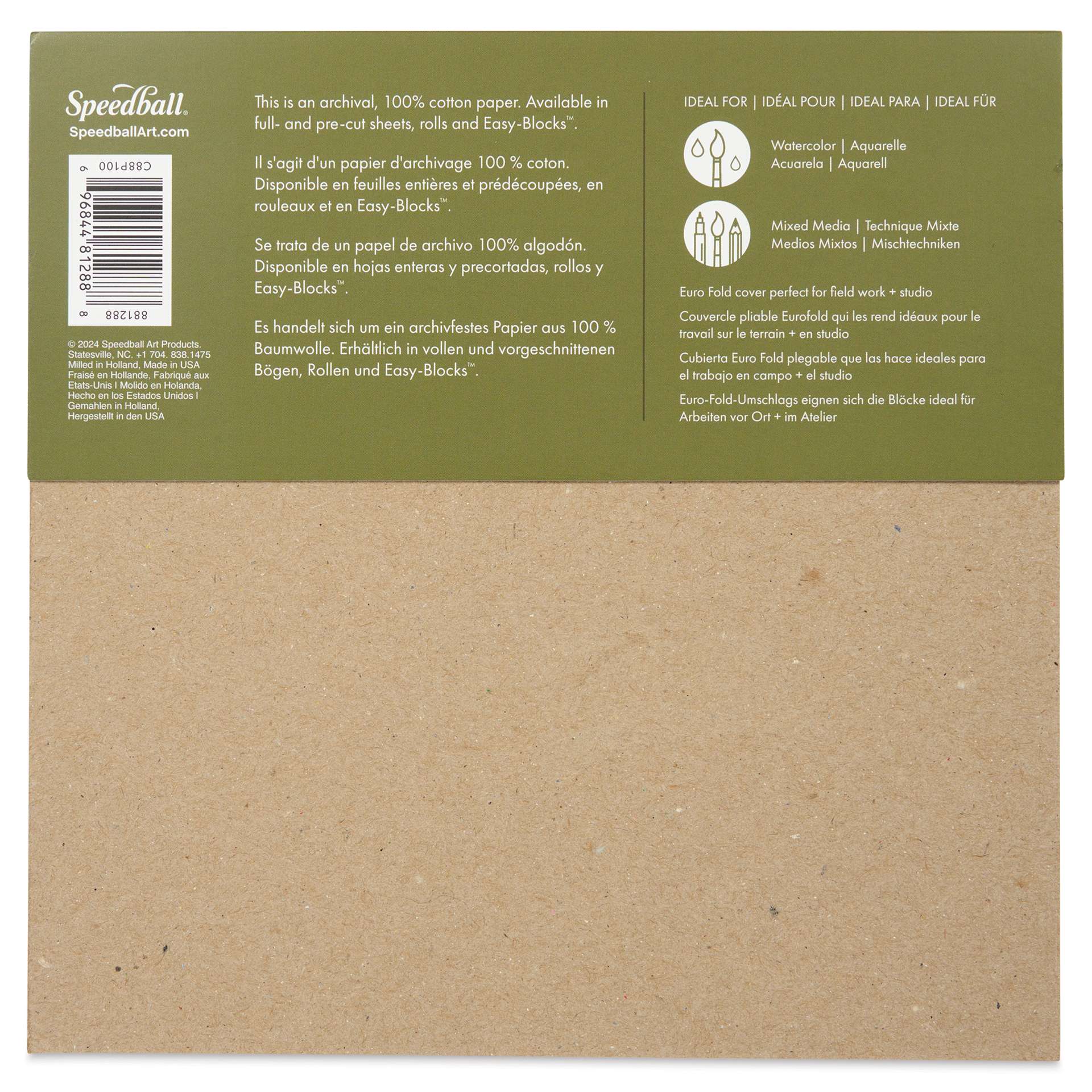 Fluid 100 Watercolor Pad - 8" x 8", Cold Press, 20 Sheets, back of pad
