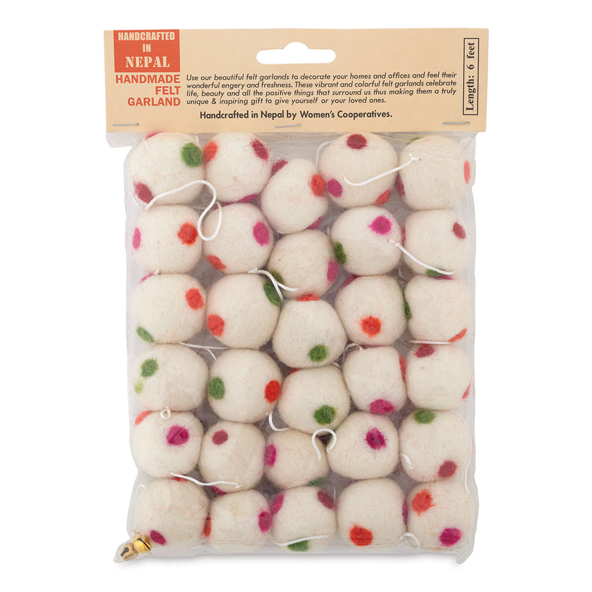 Giftsland Felt Pom Pom Garlands - Front of Cream Color with Dots Pom Pom Package