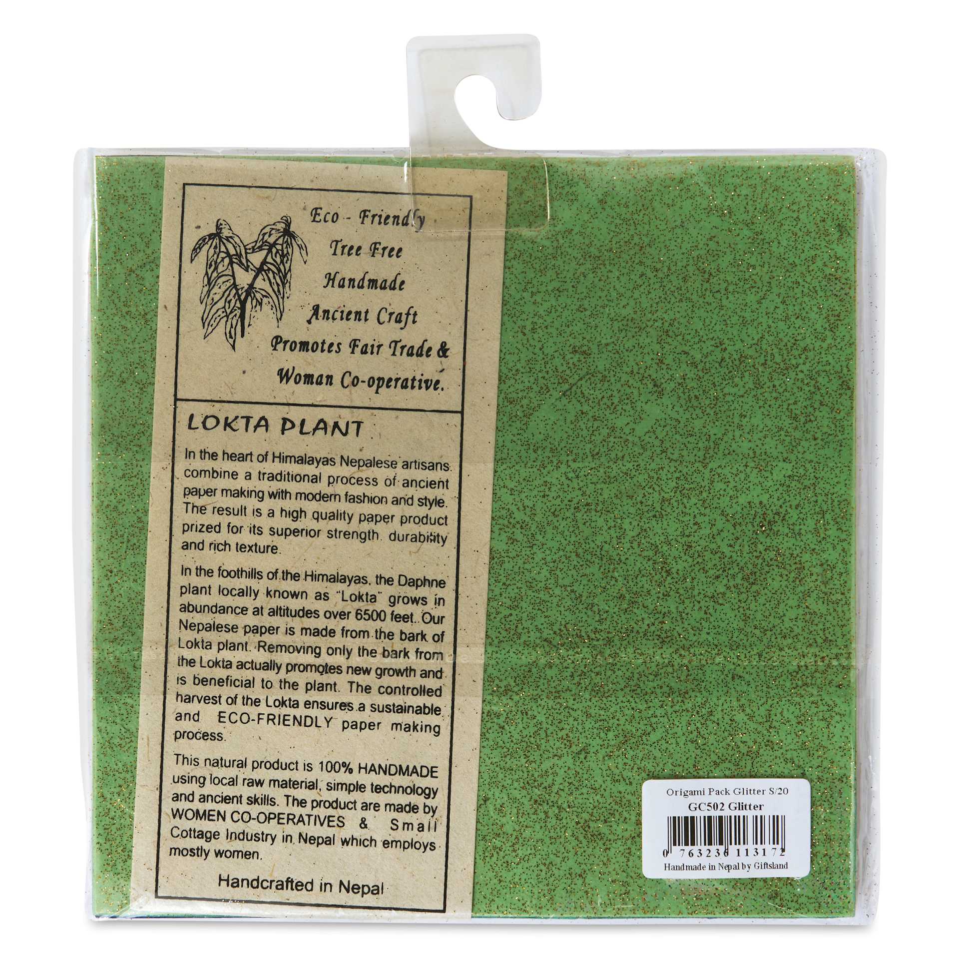 Lotka Origami Paper Packs - 6" x 6", Glitter, Pkg of 20 Sheets, back of package
