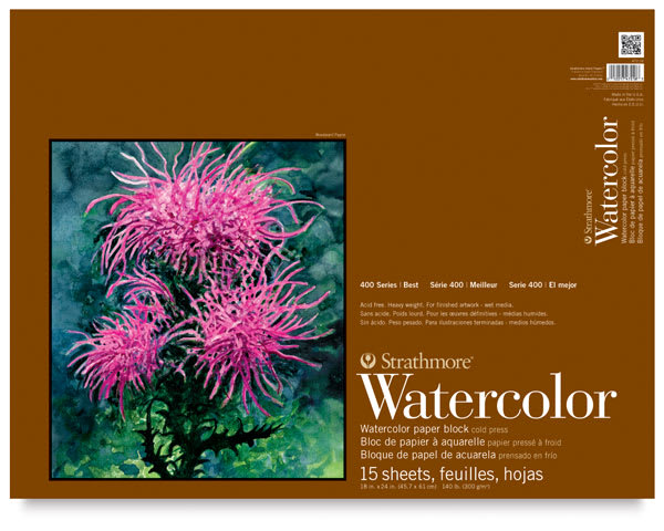 Watercolor Block, 15 Sheets 18" x 24" Front of Pad