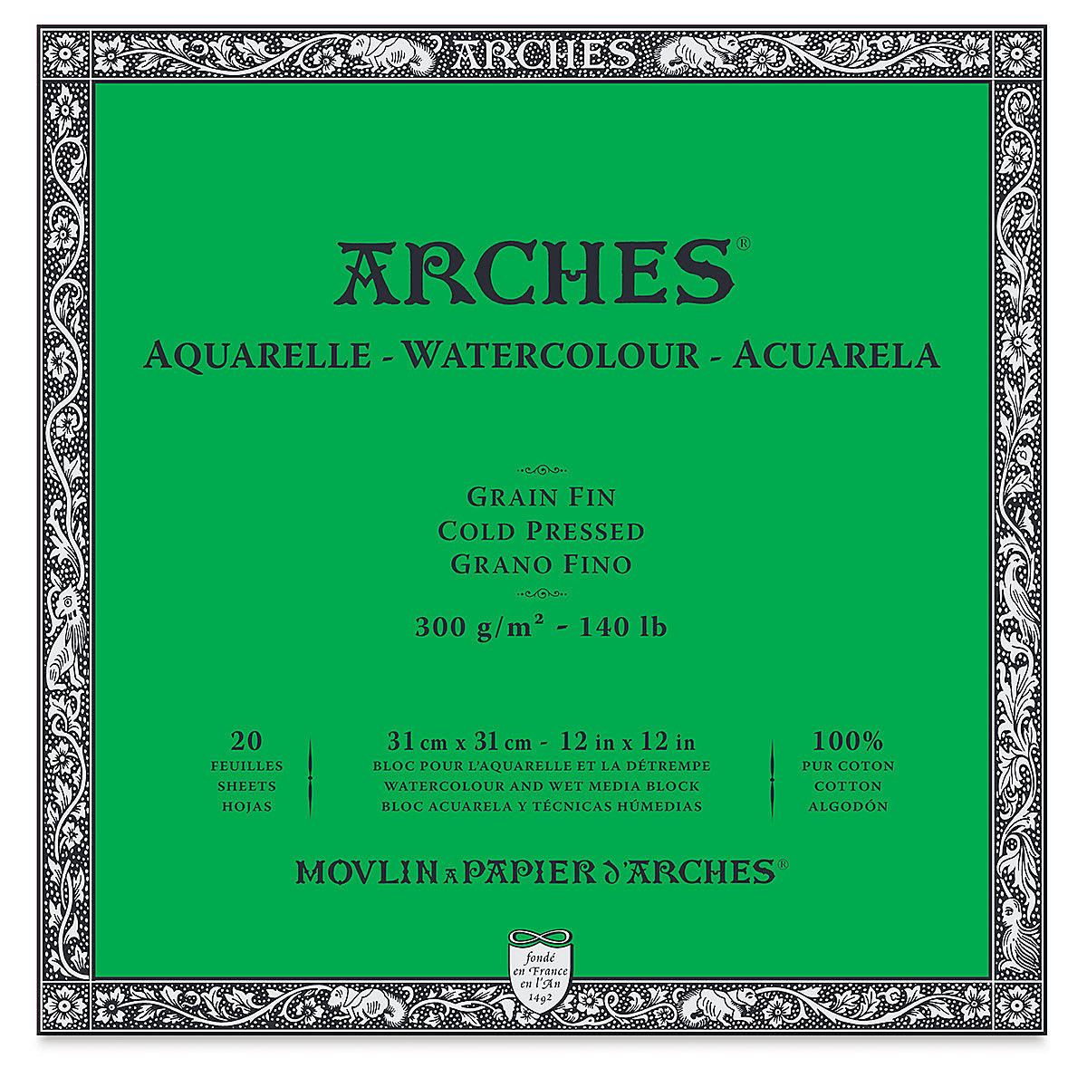 Arches Watercolor Block - 12" x 12", Cold Press, 20 Sheets