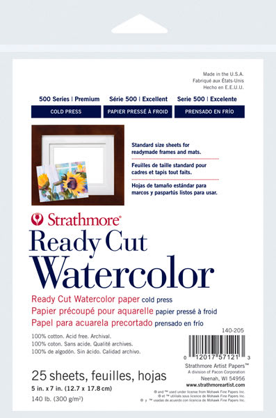 Front of package of Ready Cut Watercolor Sheets - Cold press 5"x 7" Front of package of Ready Cut Watercolor Sheets - Cold press 5"x 7"