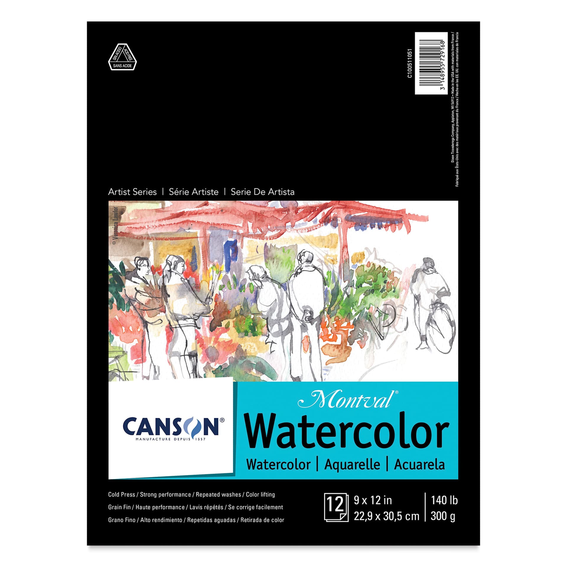 Canson Montval Watercolor Tape Bound Pad -  9" x 12", front cover