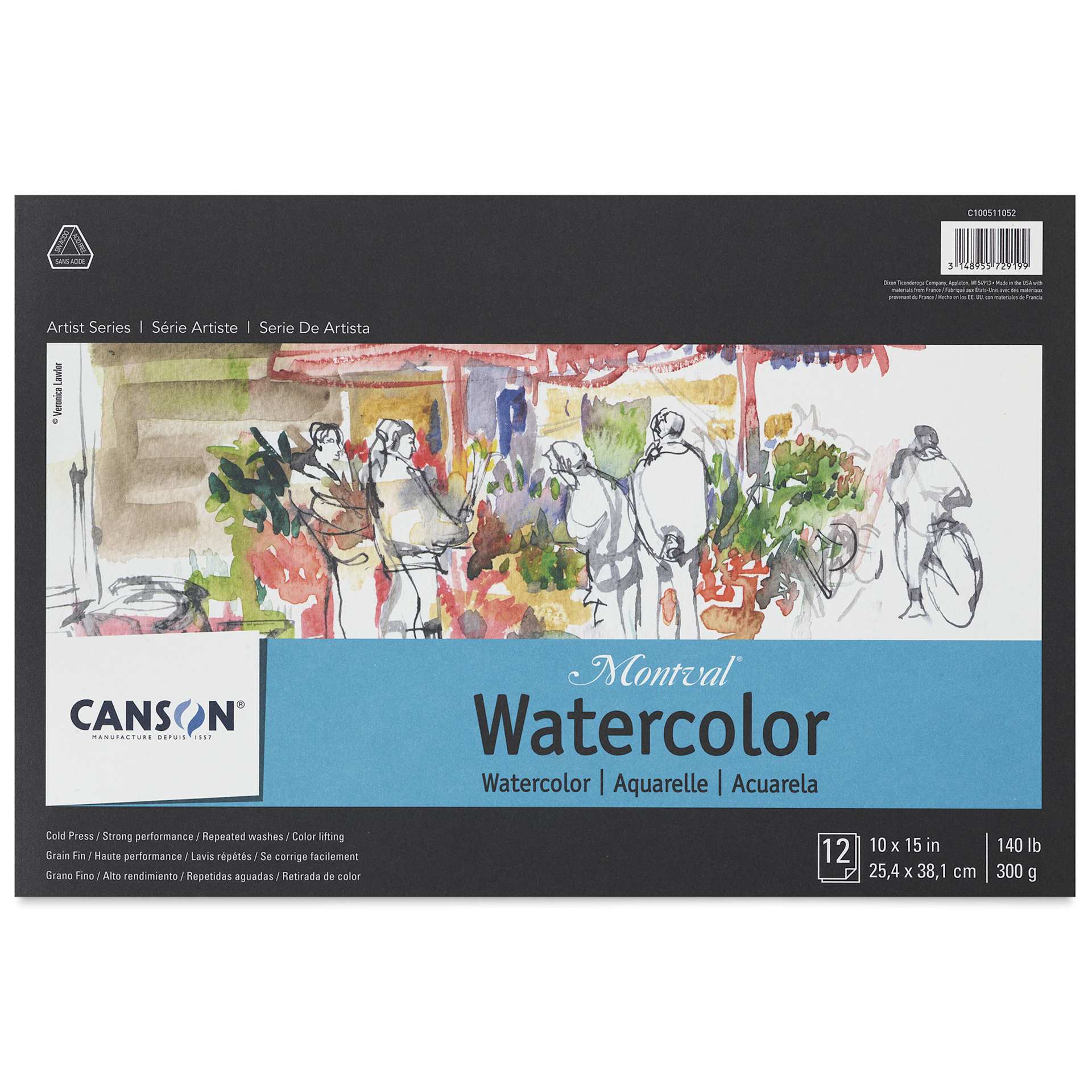 Canson Montval Watercolor Pad -  10" x 15", Tape Bound, 12 Sheets, front cover