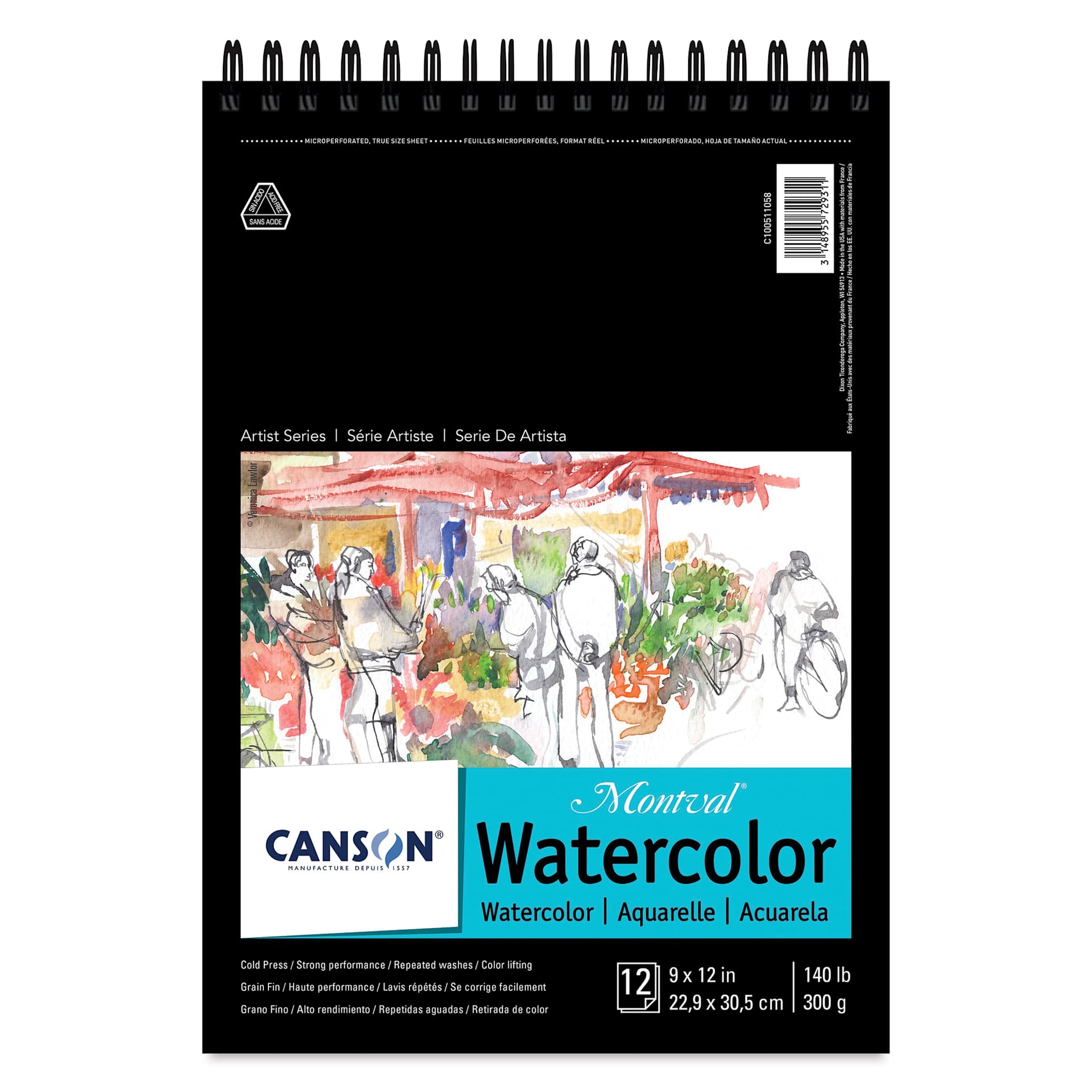 Canson Montval Wirebound Watercolor Pad - 9" x 12", front cover
