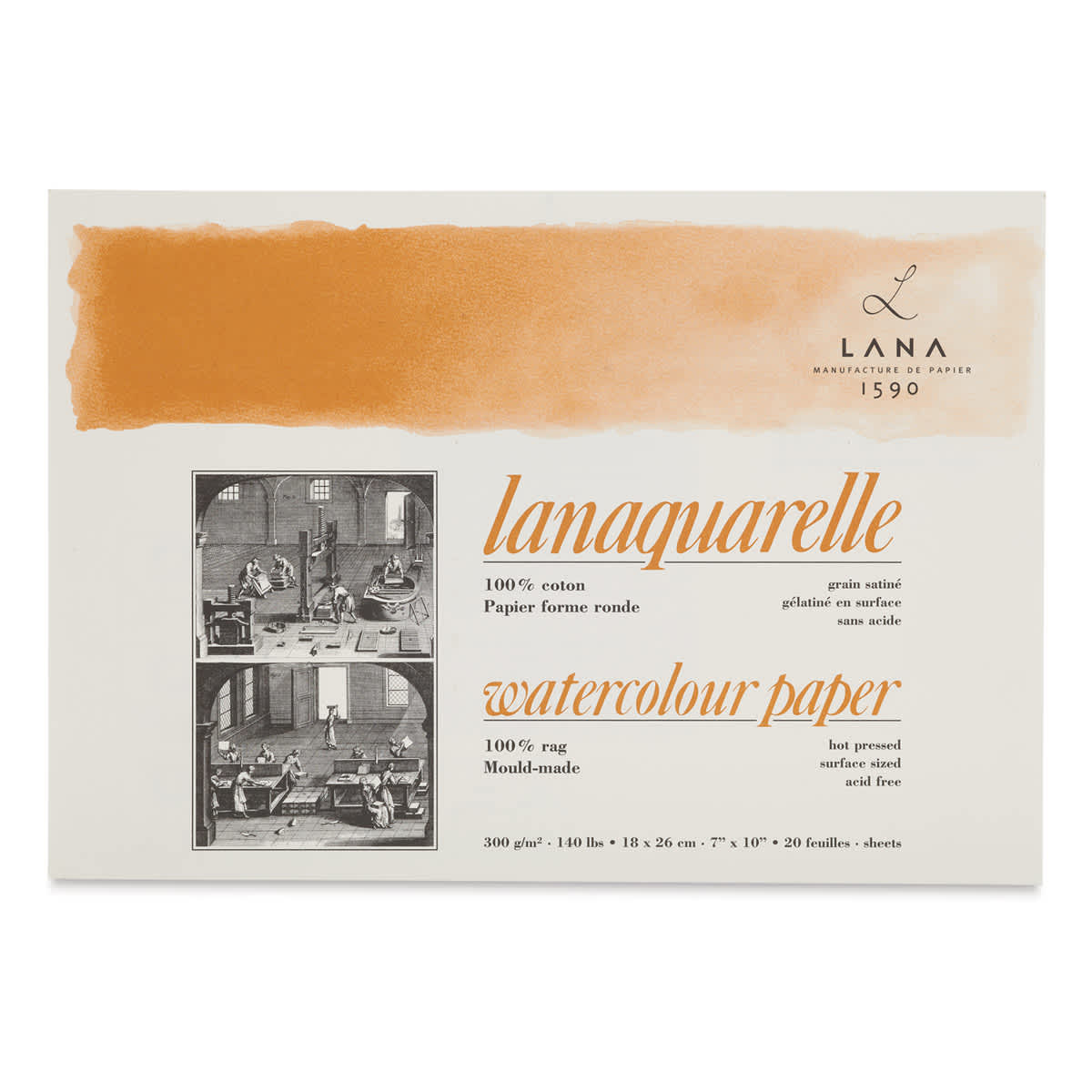 Lanaquarelle Watercolor Block - 7" x 10", Hot Press, 20 Sheets - front of packaging