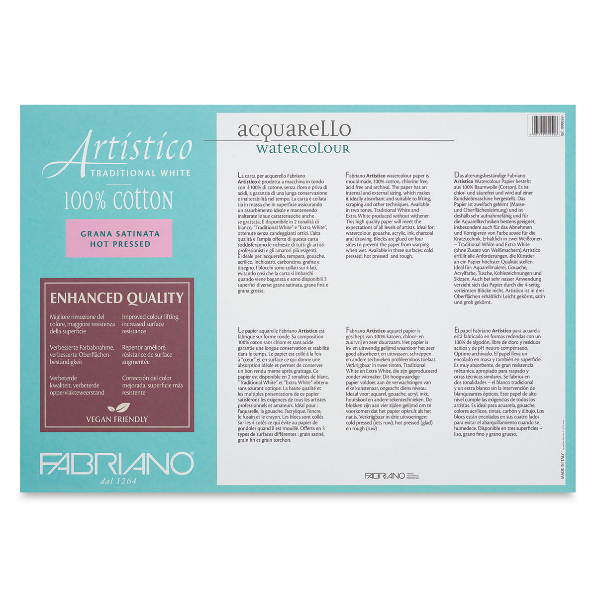 Fabriano Artistico Enhanced Watercolor Block - Traditional White, Hot Press, 14" x 20" (back)