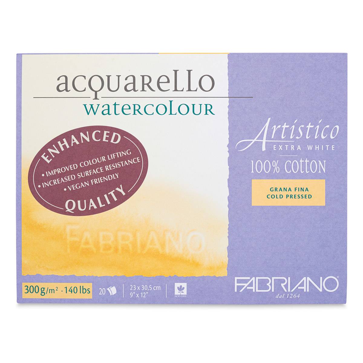 Fabriano Artistico Enhanced Watercolor Block - Extra White, Cold Press, 9" x 12"