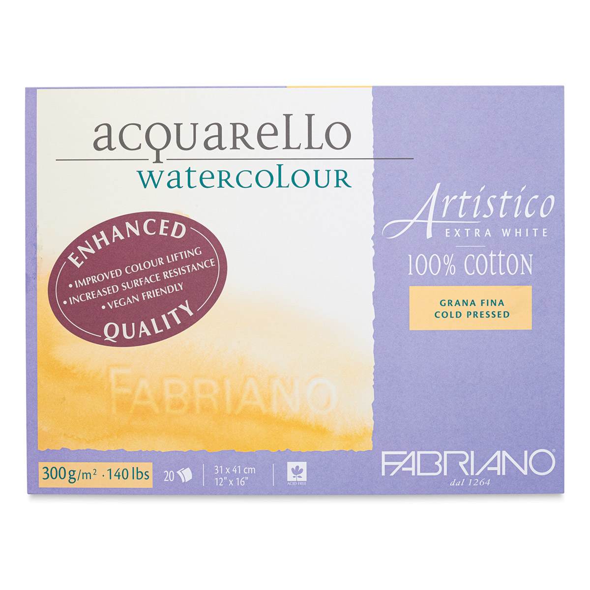 Fabriano Artistico Enhanced Watercolor Block - Extra White, Cold Press, 12" x 16" Fabriano Artistico Enhanced Watercolor Block - Extra White, Cold Press, 12" x 16"