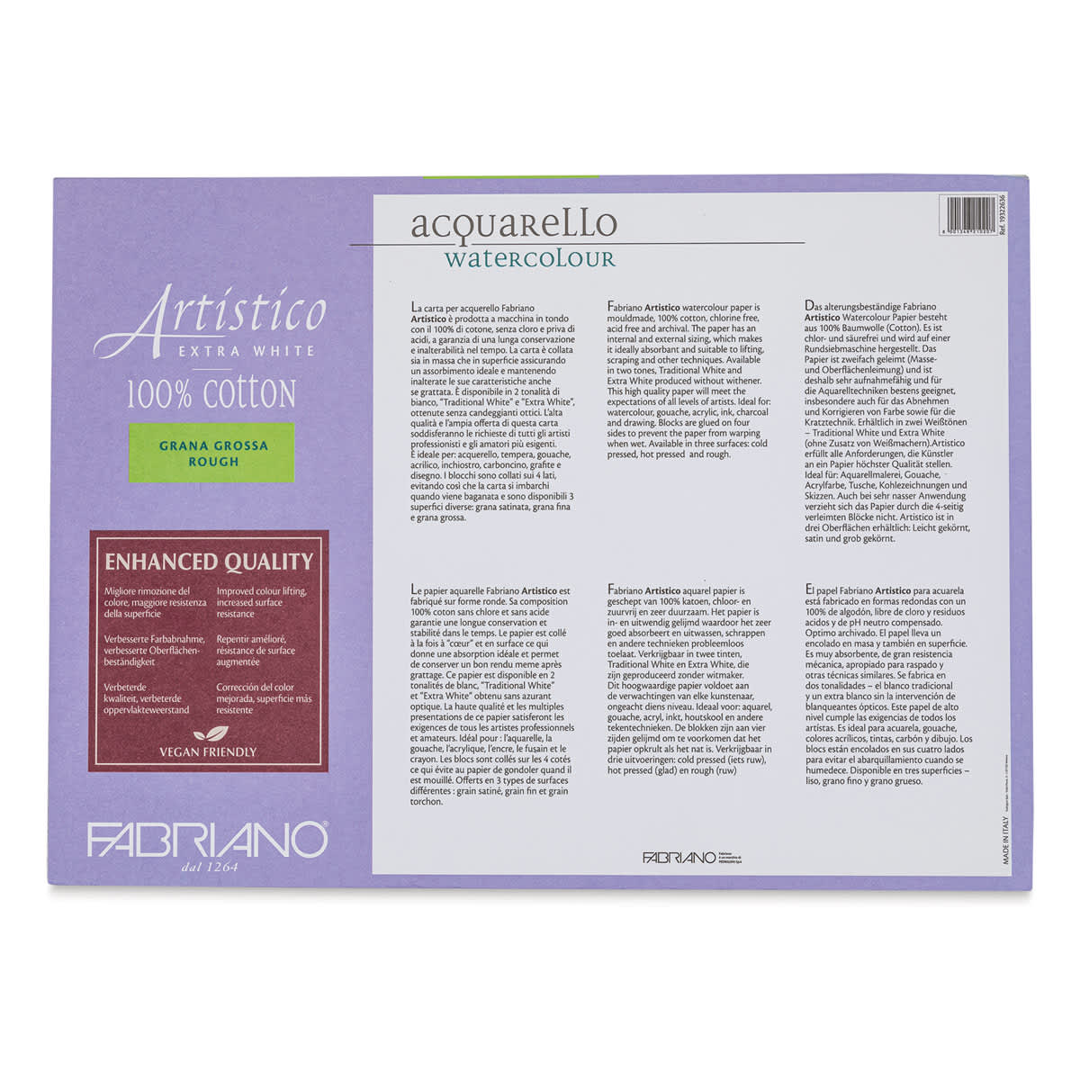 Fabriano Artistico Enhanced Watercolor Block - Extra White, Rough Press, 10" x 14" (back) Fabriano Artistico Enhanced Watercolor Block - Extra White, Rough Press, 10" x 14" (back)