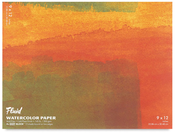 Fluid Easy-Block Watercolor Paper Blocks - Front cover of 9" x 12" Cold Press Block shown Fluid Easy-Block Watercolor Paper Blocks - Front cover of 9" x 12" Cold Press Block shown