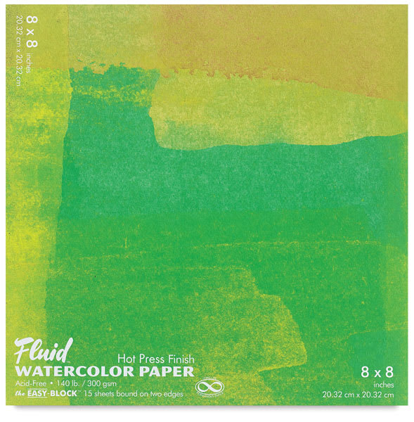 Fluid Easy-Block Watercolor Paper Blocks - Front cover of 8" x 8" Hot Press Block shown Fluid Easy-Block Watercolor Paper Blocks - Front cover of 8" x 8" Hot Press Block shown