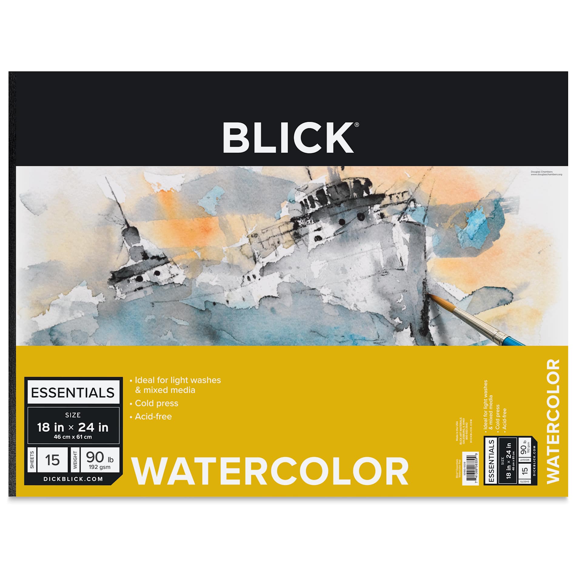 Blick Essentials Watercolor Pad - 18" x 24", 90 lb, Tapebound, 15 Sheets, front of pad