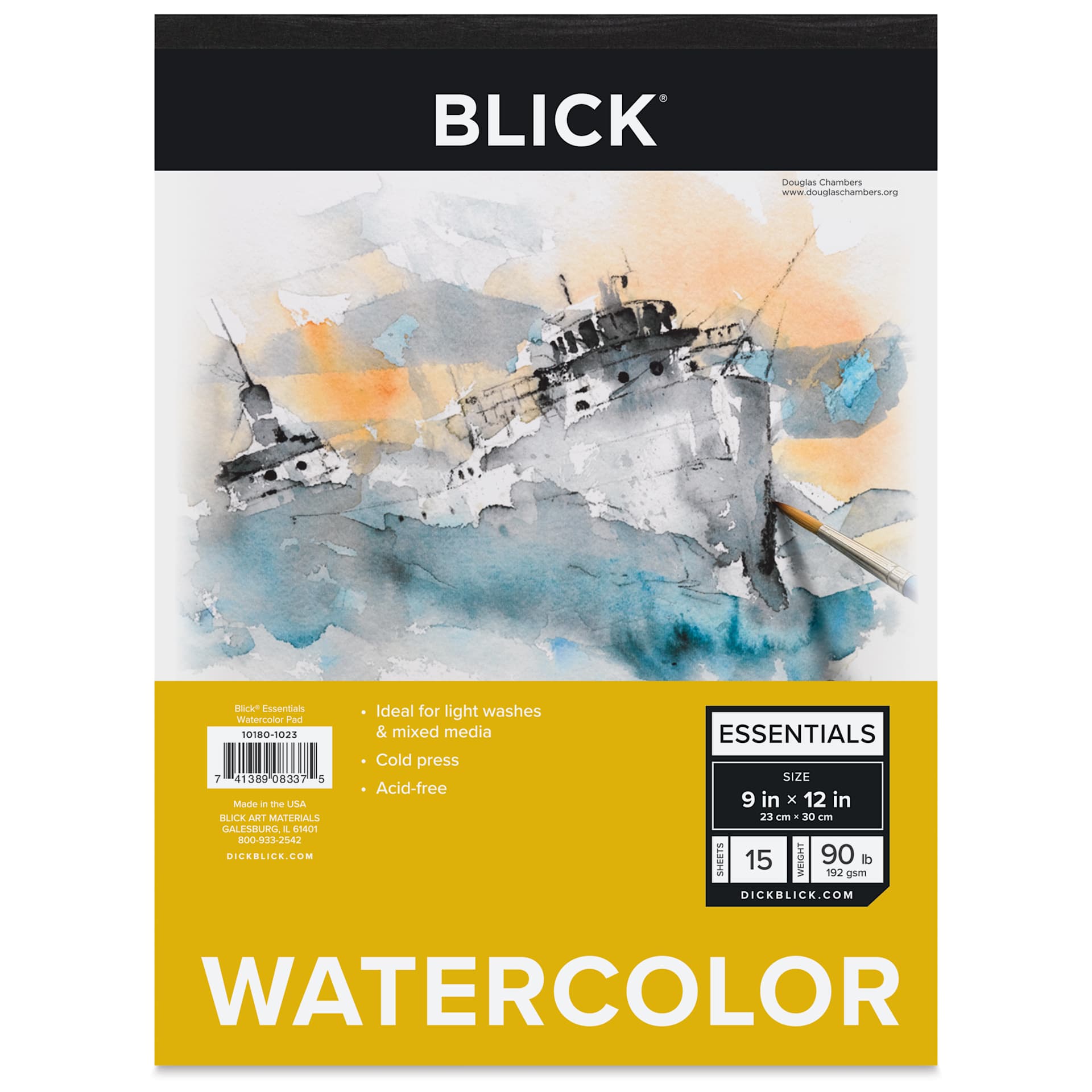 Blick Essentials Watercolor Pad - 9" x 12", 90 lb, Tapebound, 15 Sheets, front of pad