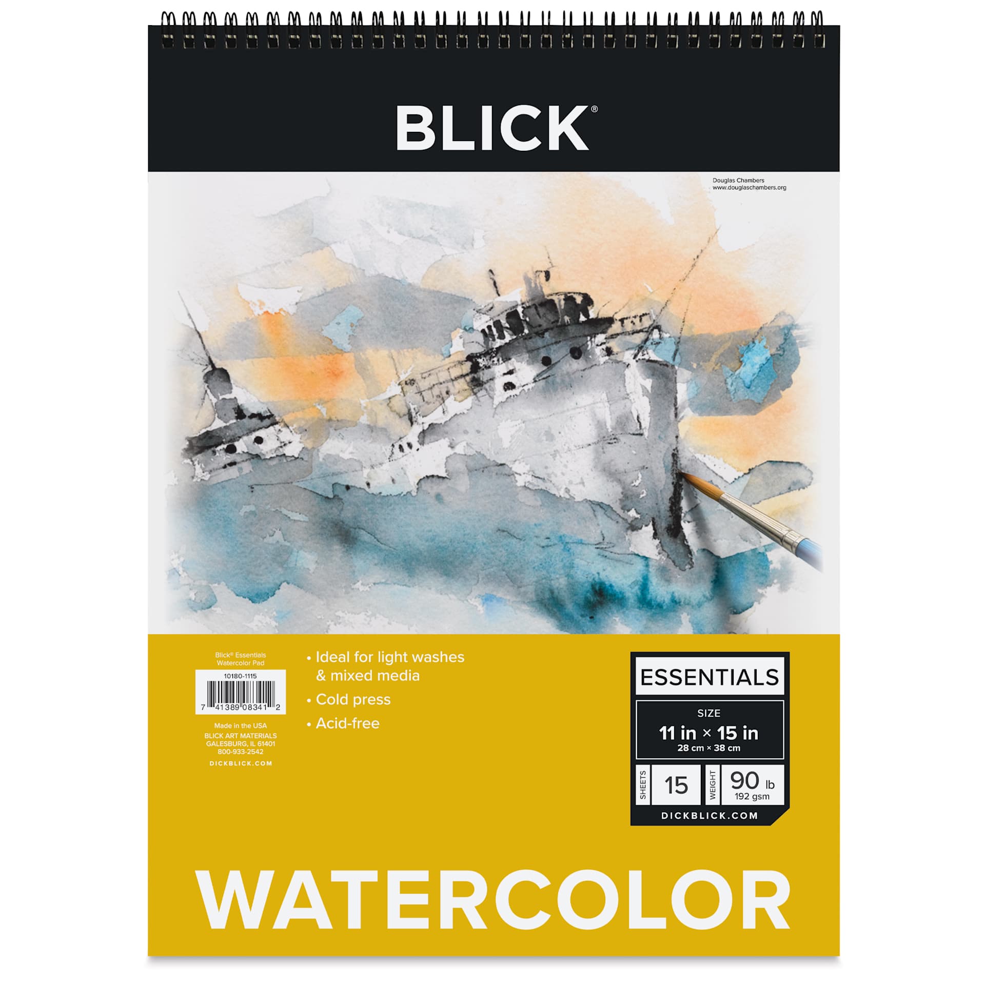 Blick Essentials Watercolor Pad - 11" x 15", 90 lb, Spiral-bound, 15 Sheets, front of pad