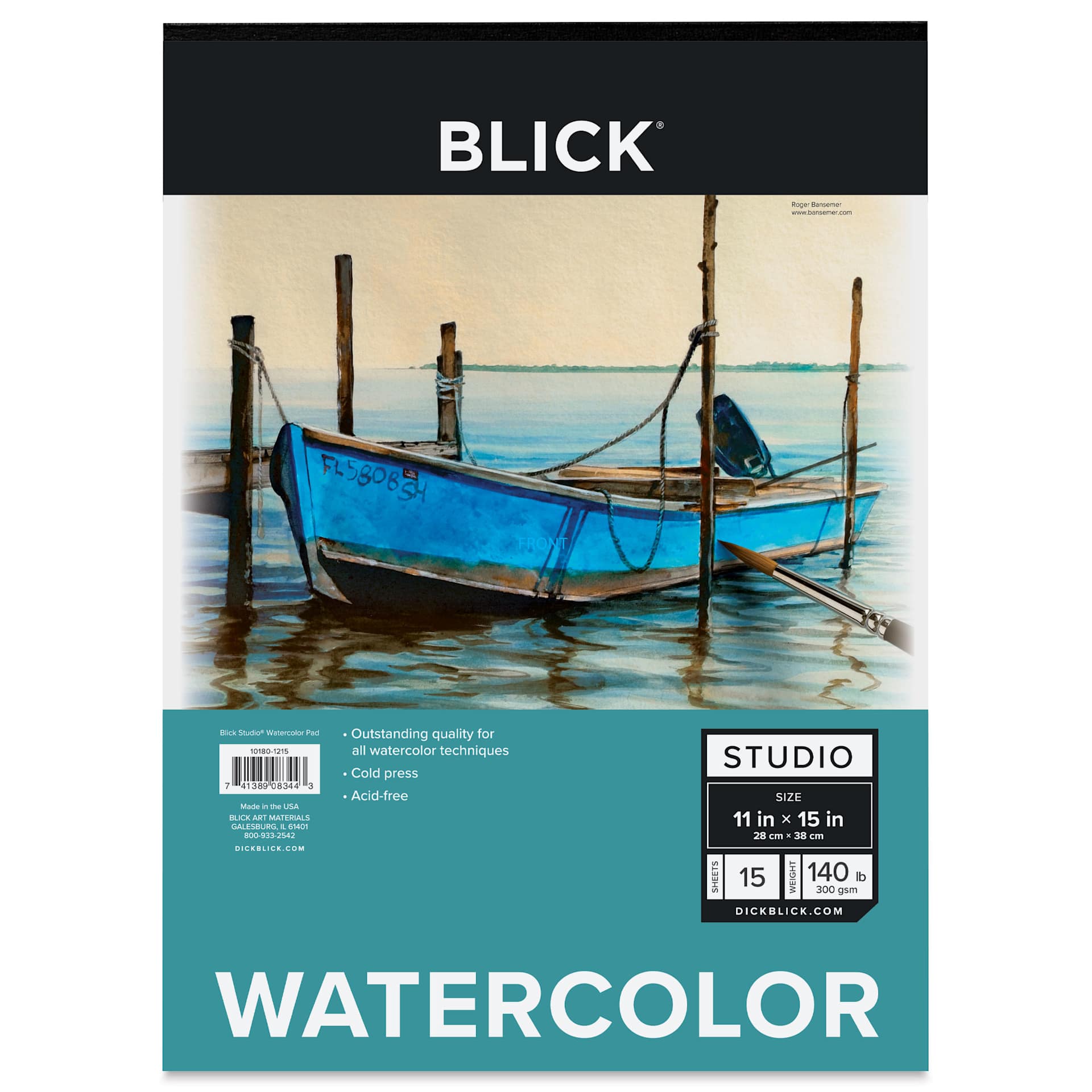 Blick Studio Watercolor Pad - 11" x 15", 140 lb, Tapebound, 15 Sheets, front of pad