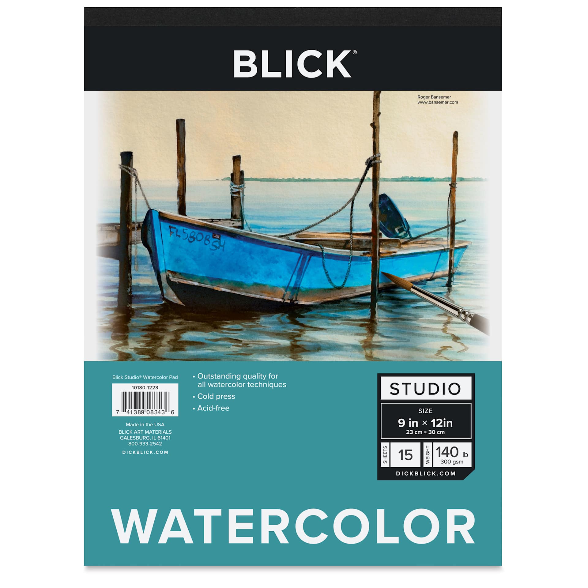 Blick Studio Watercolor Pad - 9" x 12", 140 lb, Tapebound, 15 Sheets, front of pad