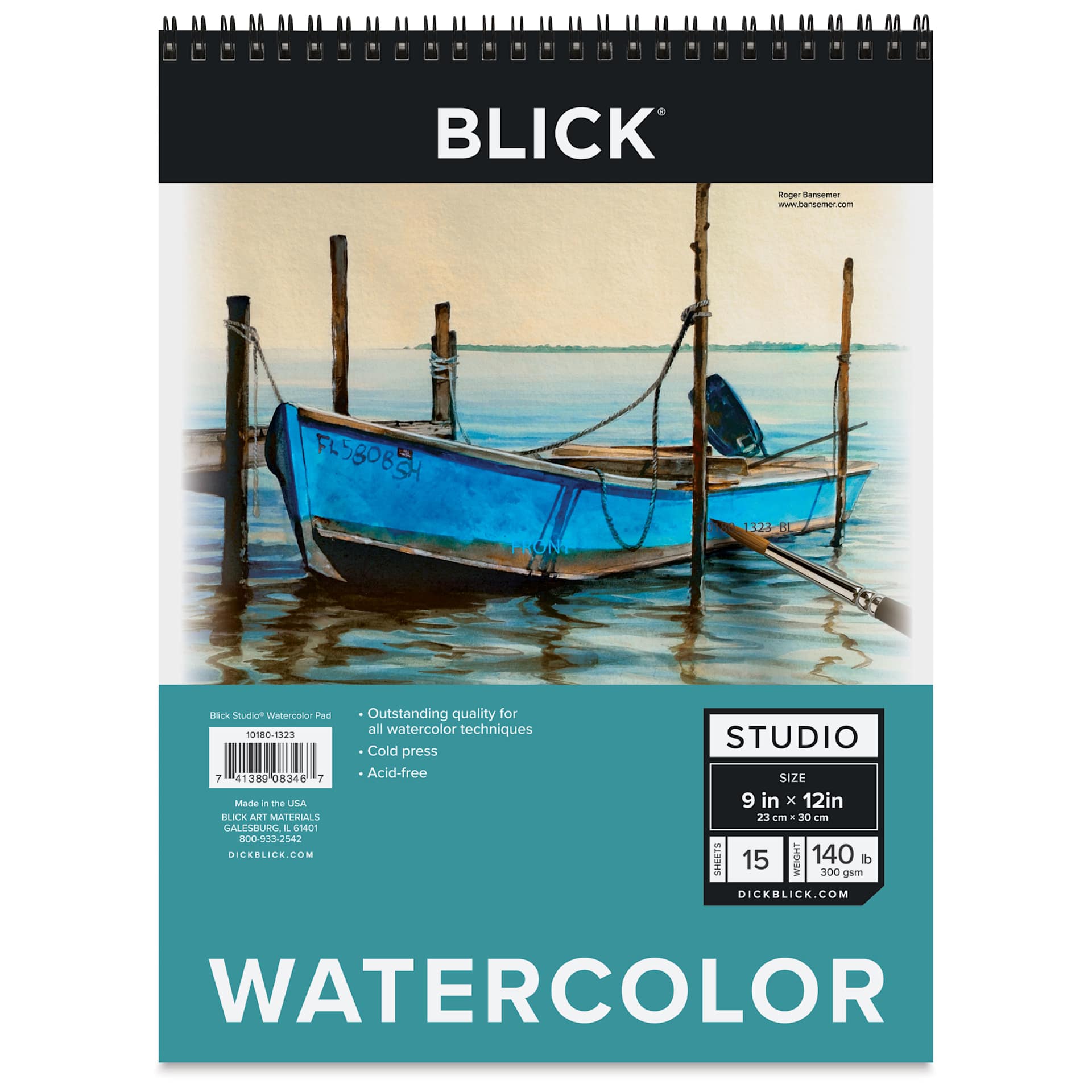 Blick Studio Watercolor Pad - 9" x 12", 140 lb, Spiral-bound, 15 Sheets, front of pad