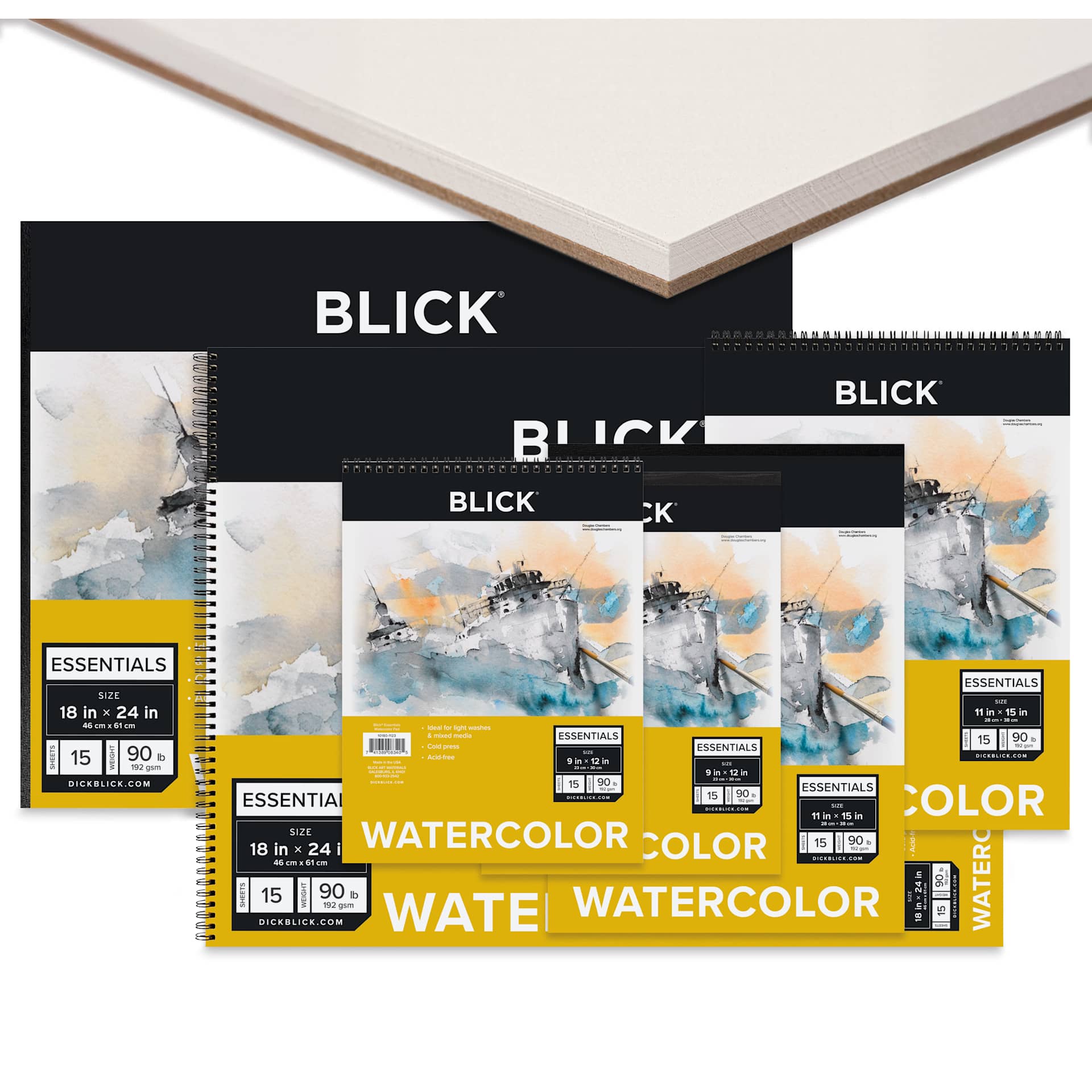 Blick Essentials Watercolor Pads, assorted pads and corner of pad