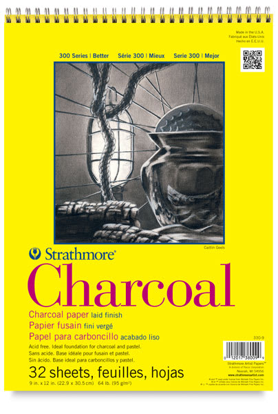 Strathmore 300 Series Charcoal Pads - Front cover of Top spiral wire bound pad shown