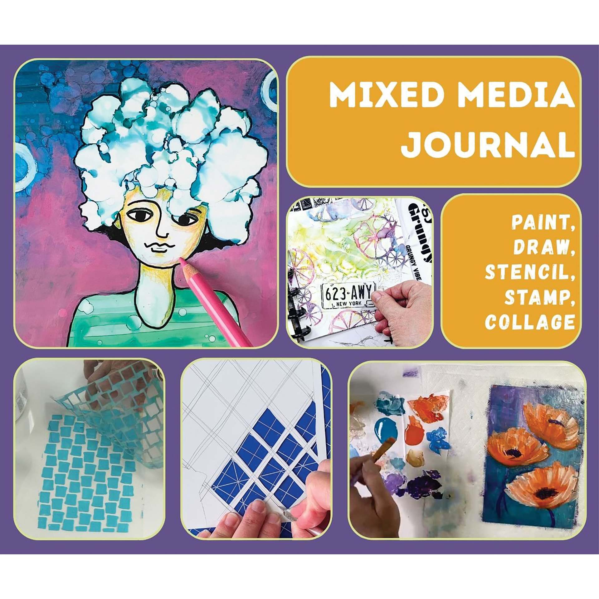 Mixed Media Journal. Paint. Draw. Stencil. Stamp. Collage.