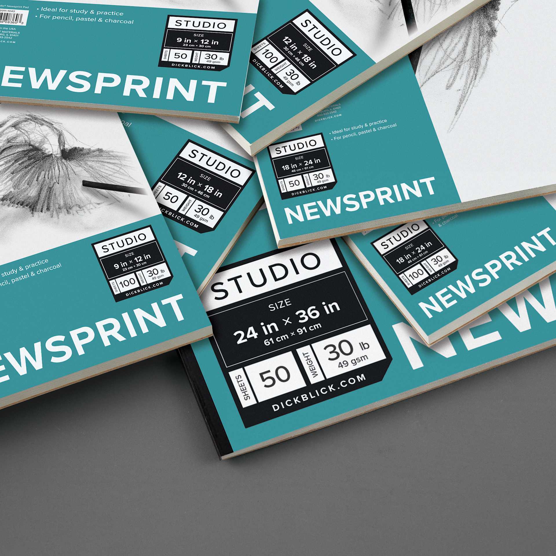Blick Studio Newsprint Pads, laid on one another