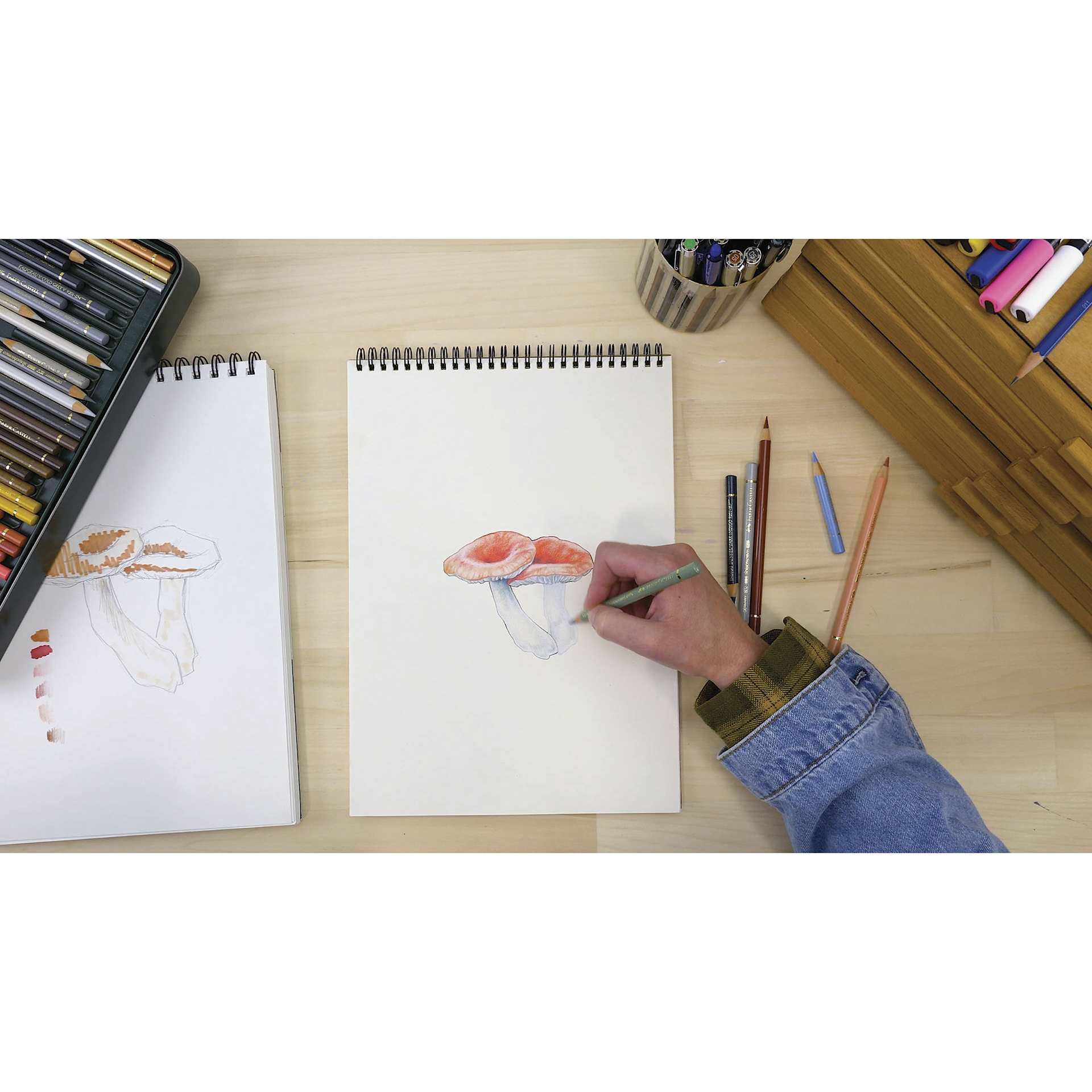 Blick Studio Drawing Pads, mushrooms drawn on drawing pads
